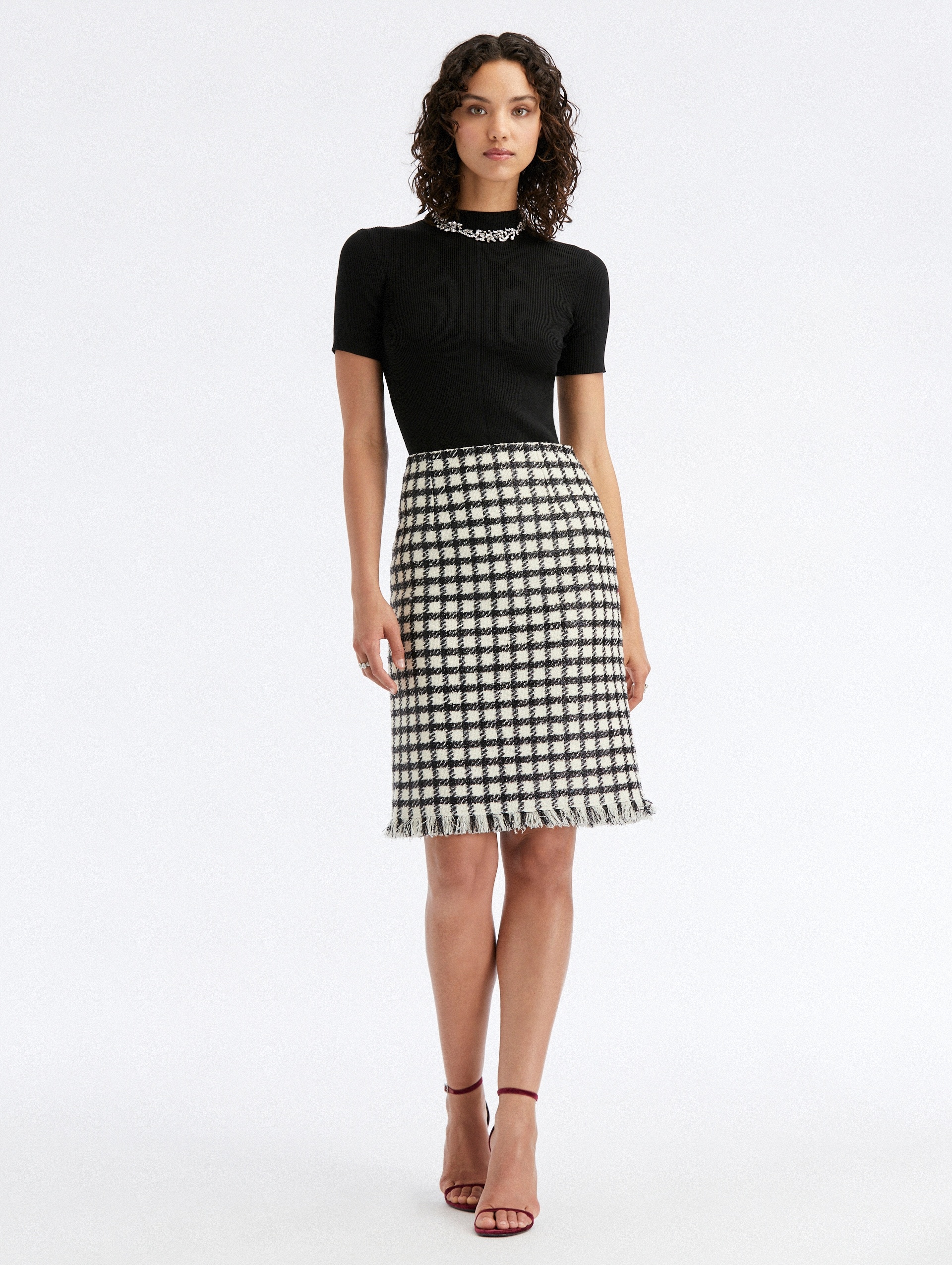 LUREX CHECK TWEED PENCIL SKIRT - 1