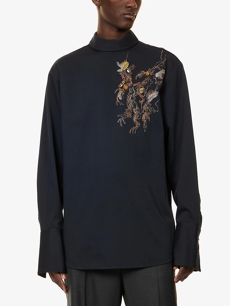 High-Neck Embellished Cotton Shirt - 3
