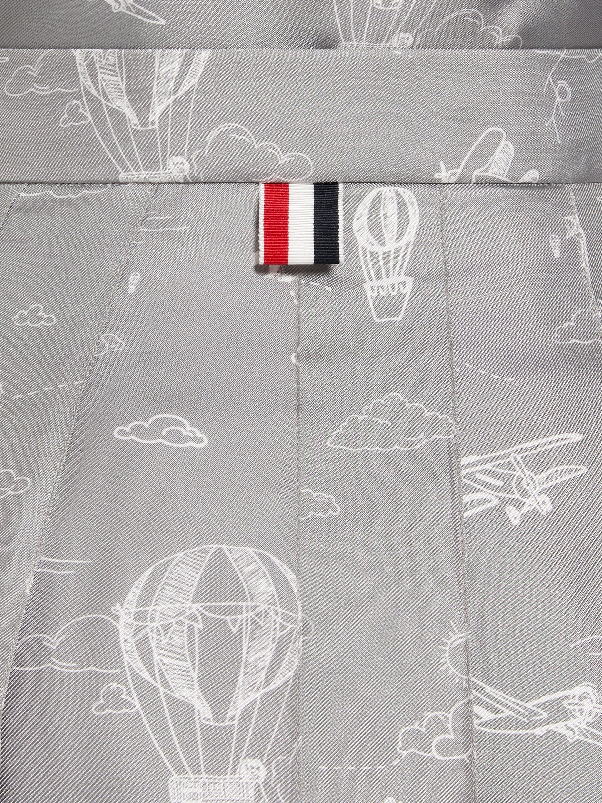 Medium Grey Sky Toile Printed Silk Twill Dropped Back Pleated Below the Knee Skirt - 6