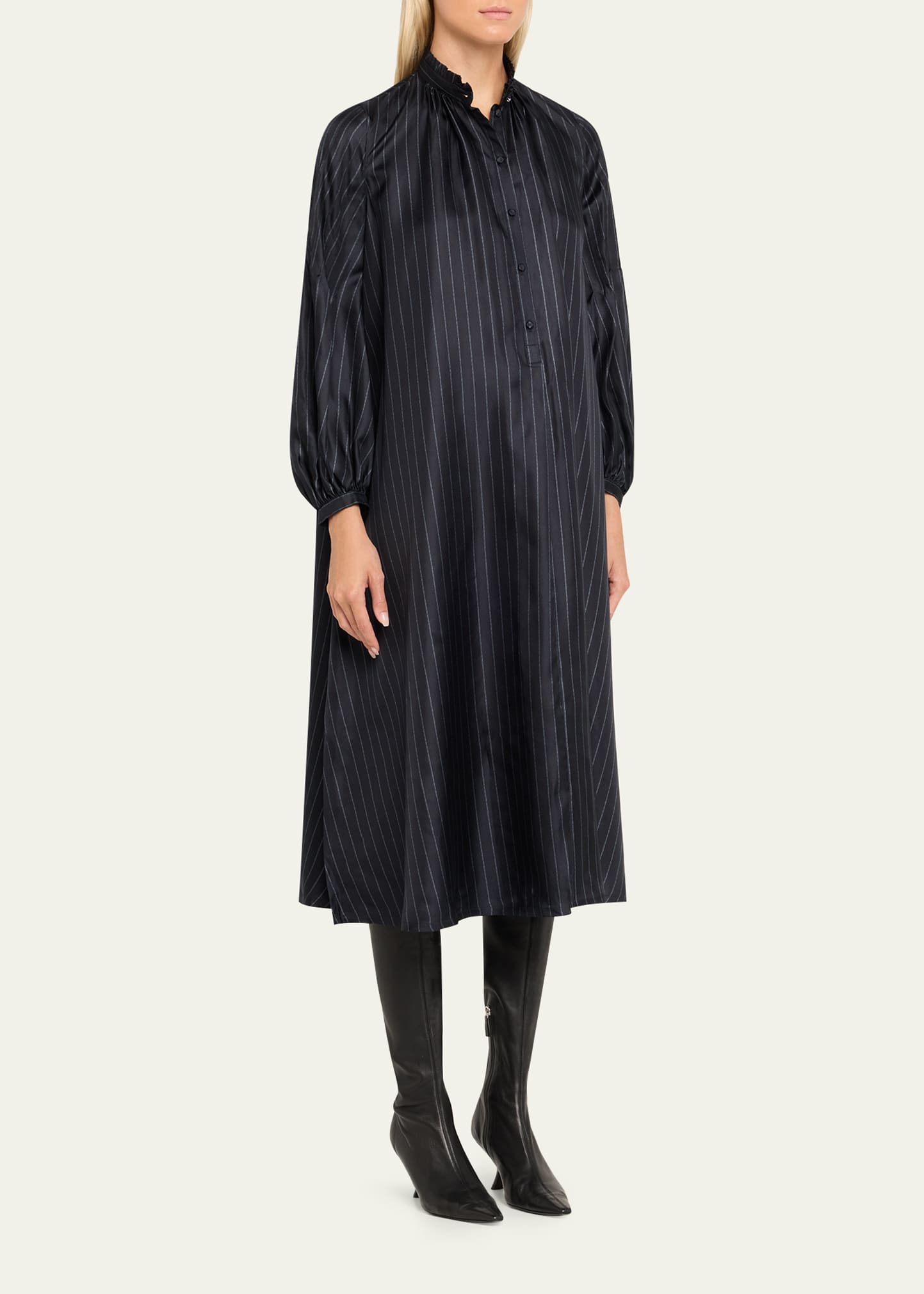 Sabbia Pinstripe Silk Midi Dress - 4