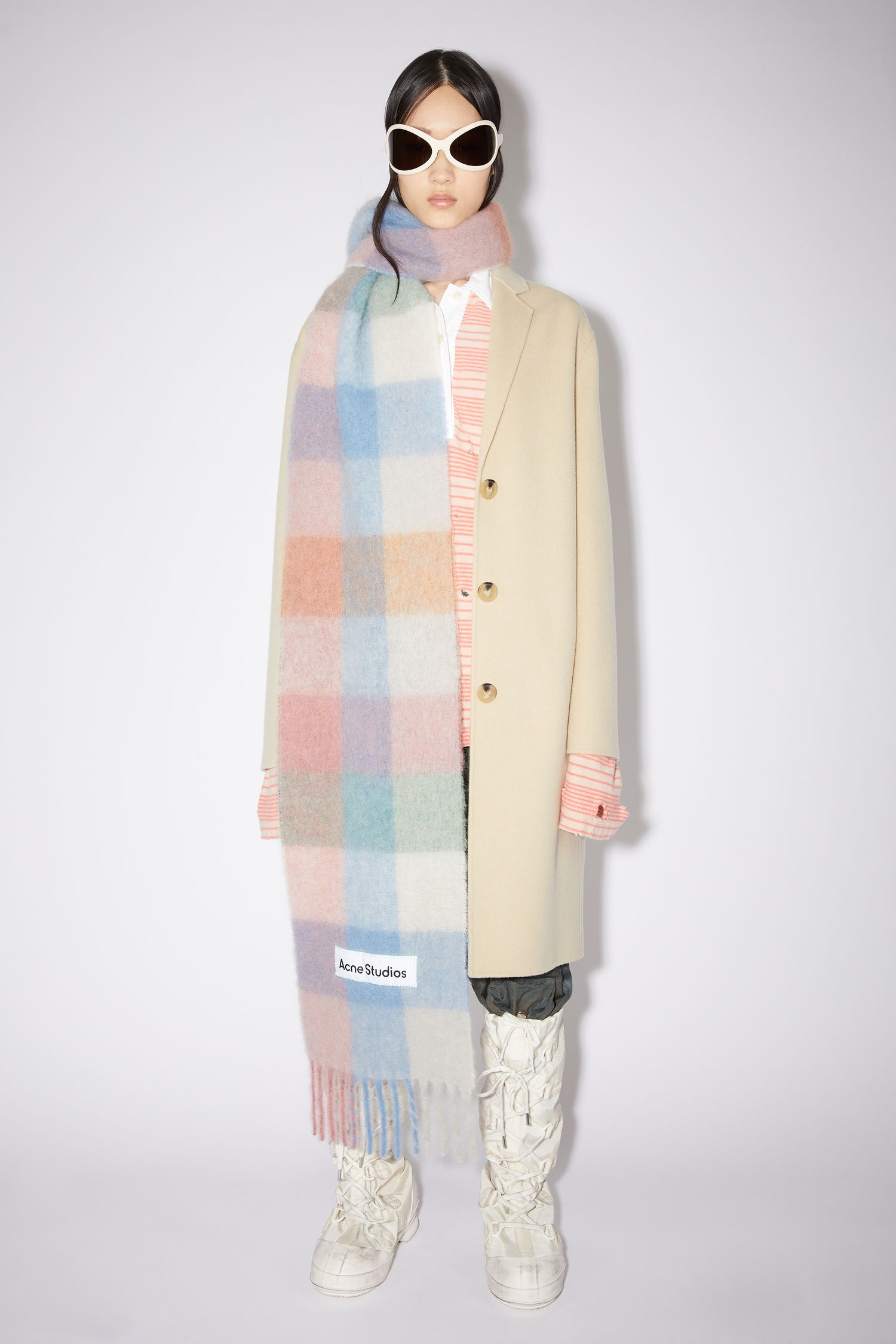 Mohair checked scarf - Pink/light blue/green - 2