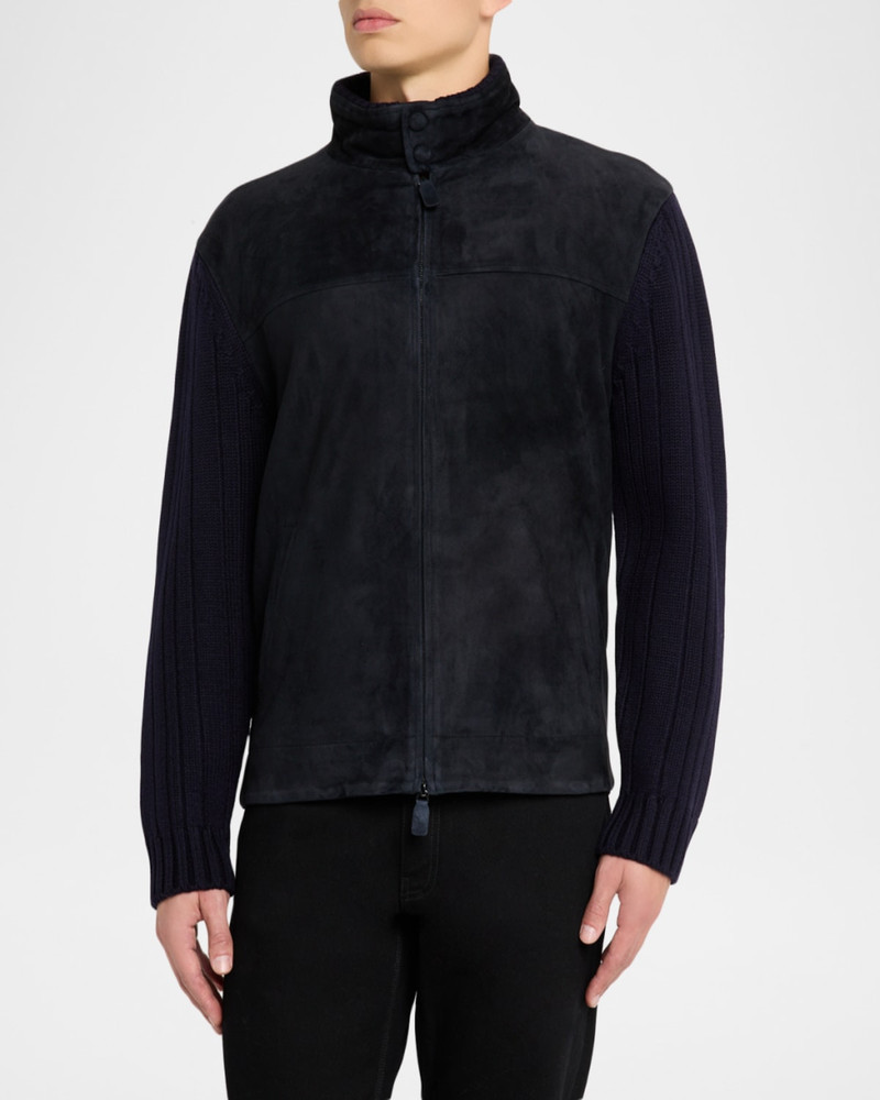 Men's Suede and Wool-Knit Full-Zip Jacket 4