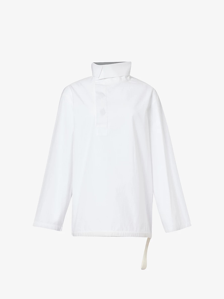 High-neck cotton-poplin shirt - 1