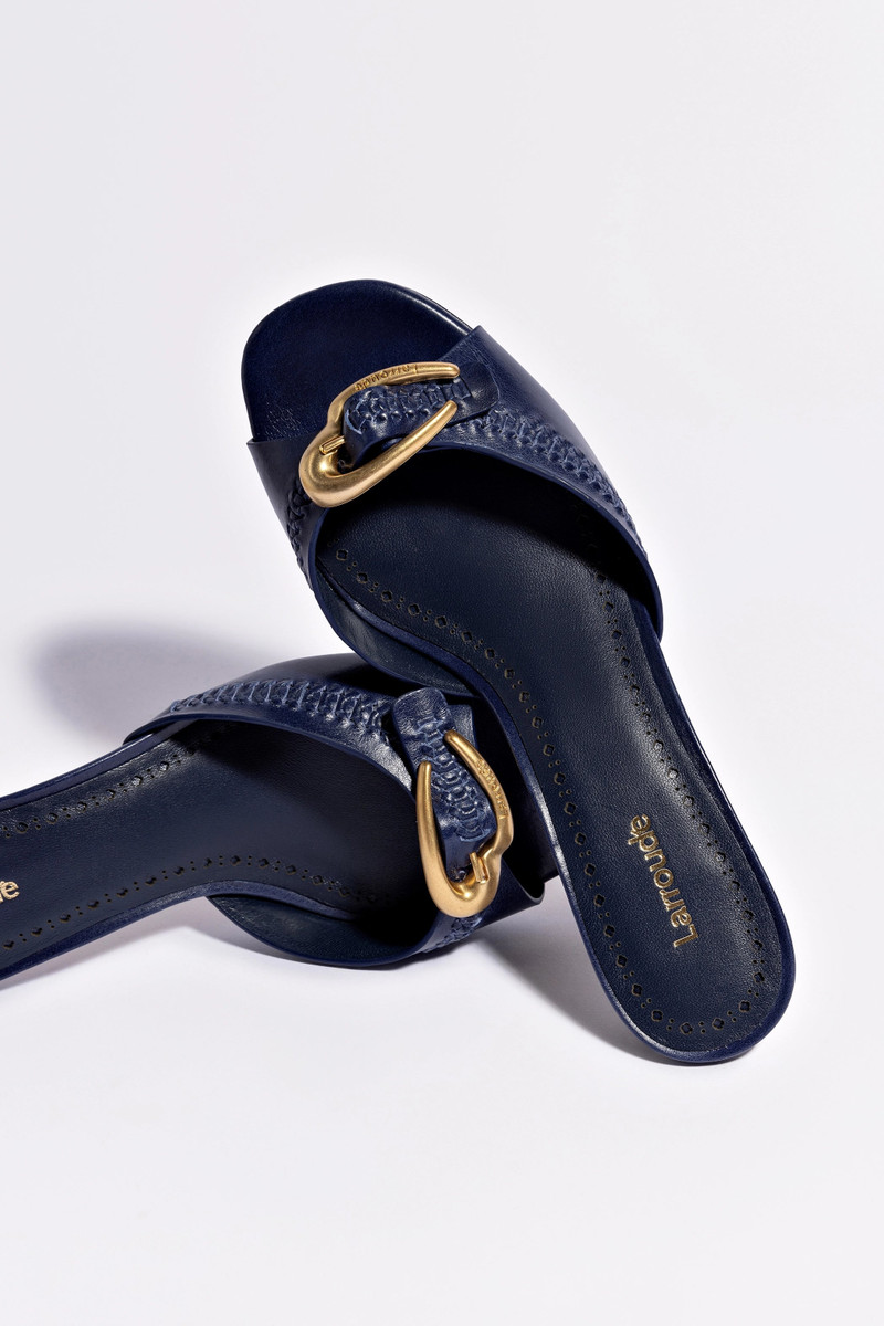 Larroudé Verona Mule In Navy Leather outlook
