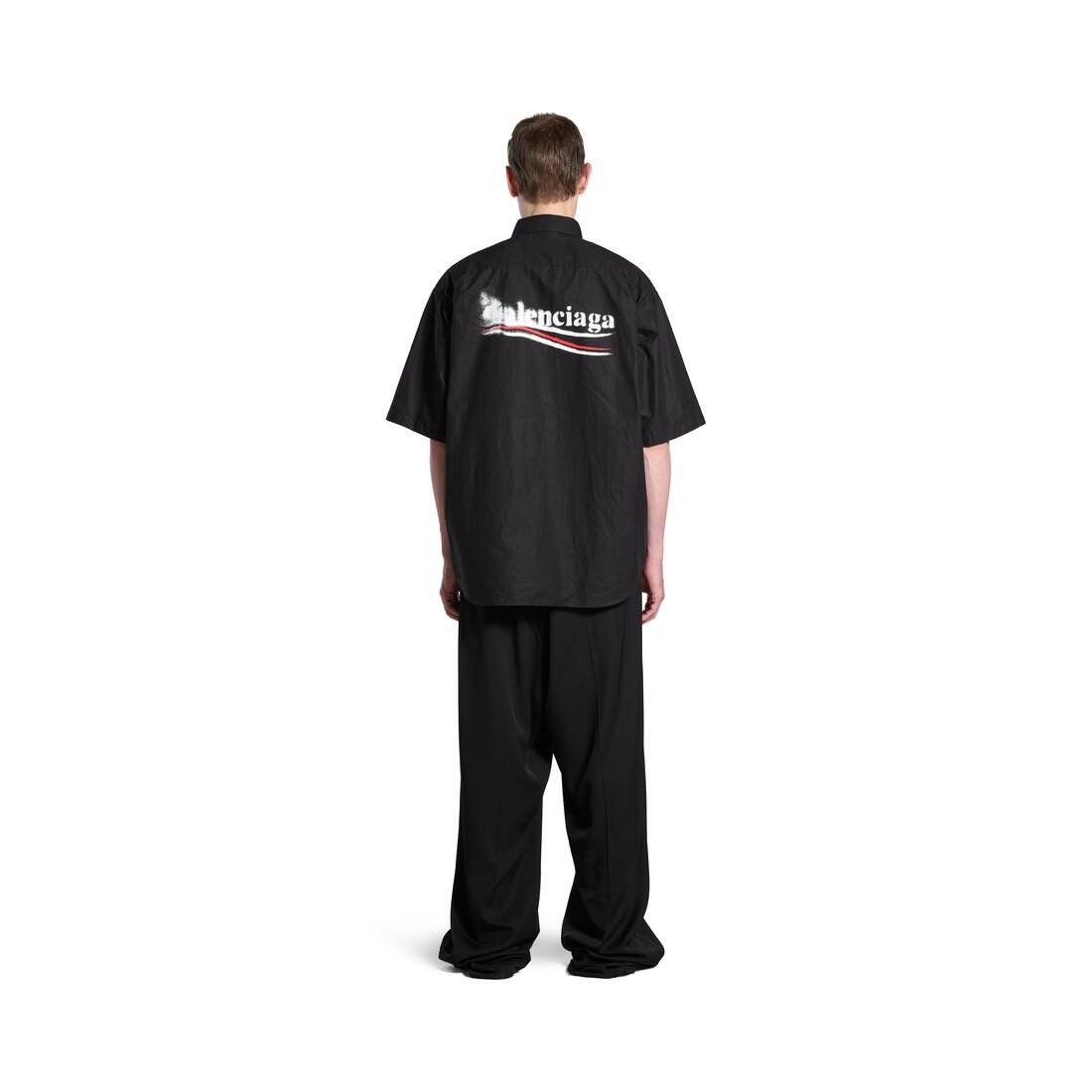 Men's Political Stencil Short Sleeve Shirt Large Fit in Black - 4