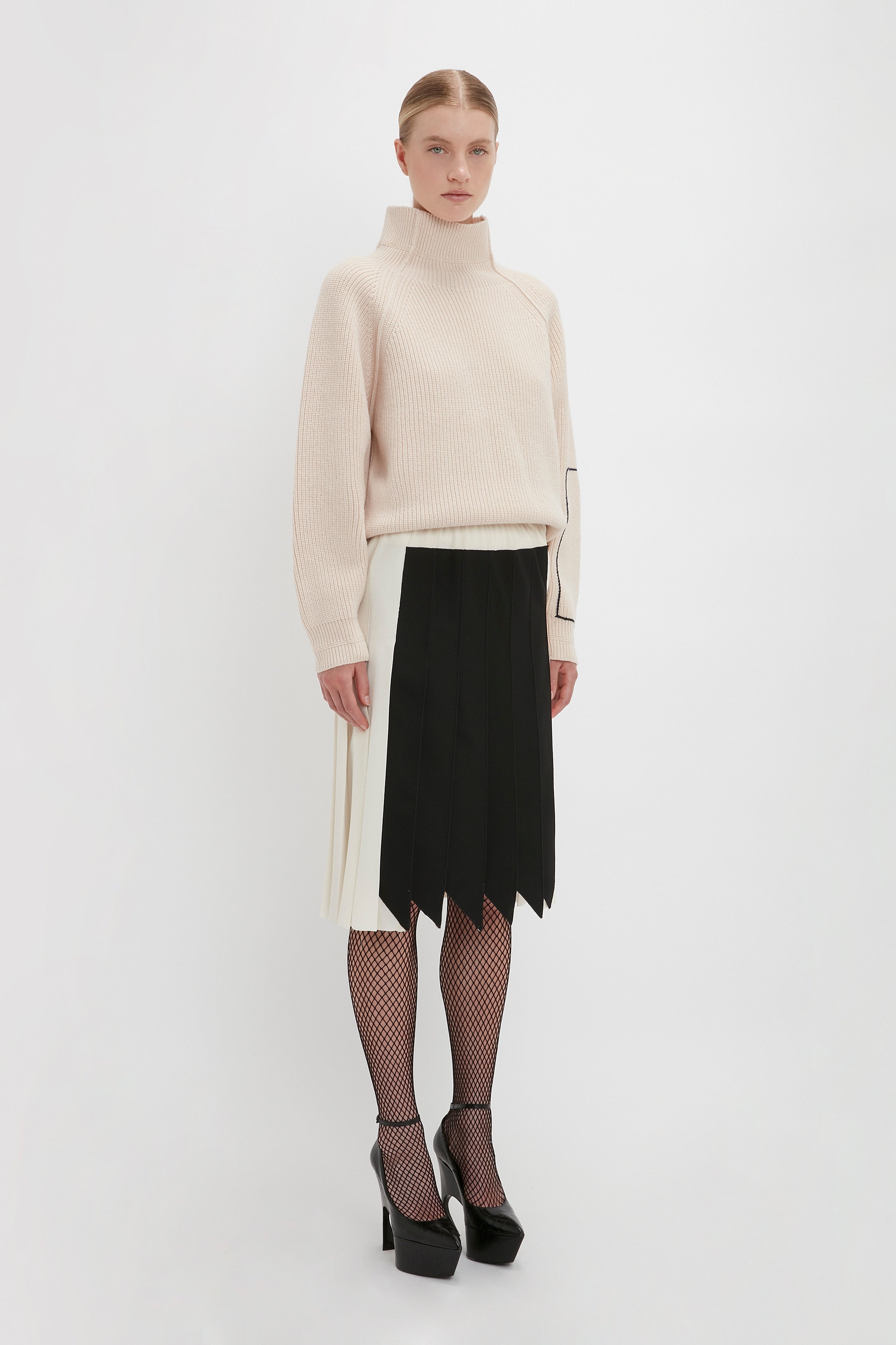 Oversized Polo Neck Jumper In Cream - 3