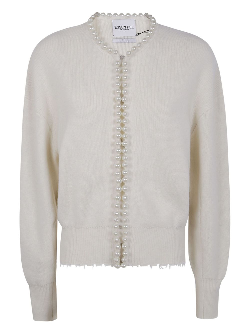 pearl-embellished frayed cardigan - 1