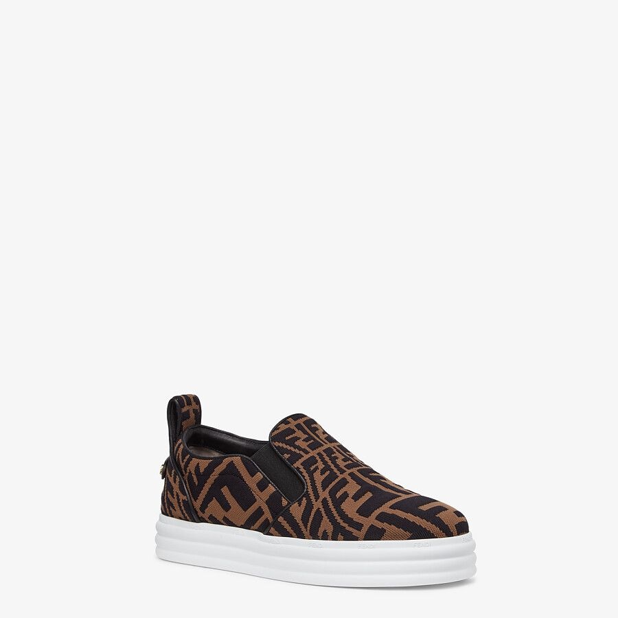 Brown fabric slip ons - 2