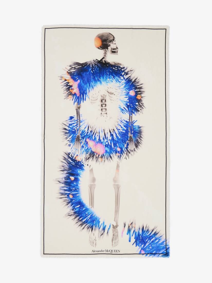 Women's Raffia Skeleton Shawl in Ivory/blue - 1