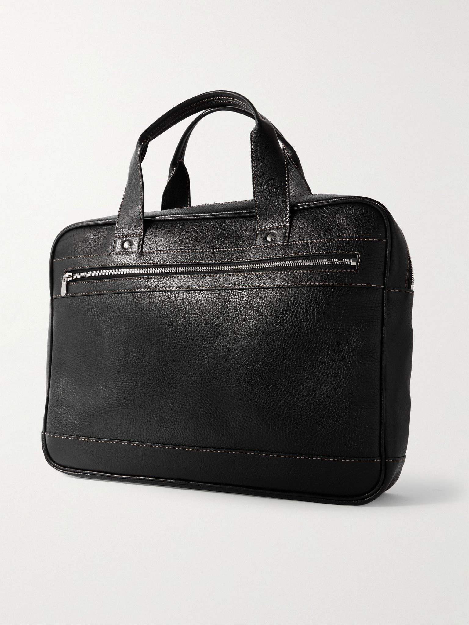 Textured-Leather Briefcase Black - 3