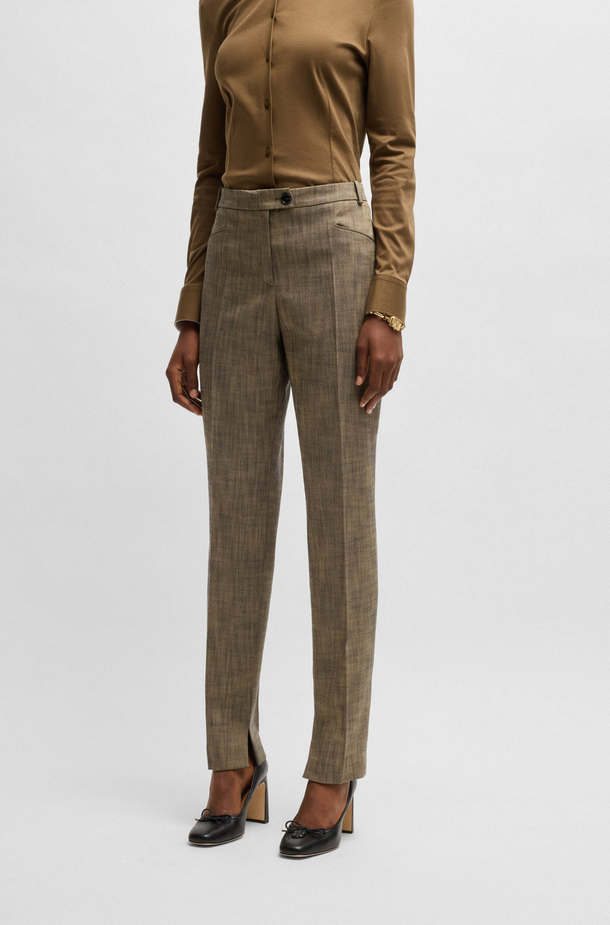 RELAXED-FIT TROUSERS IN MELANGE STRETCH SHARKSKIN FABRIC - 2