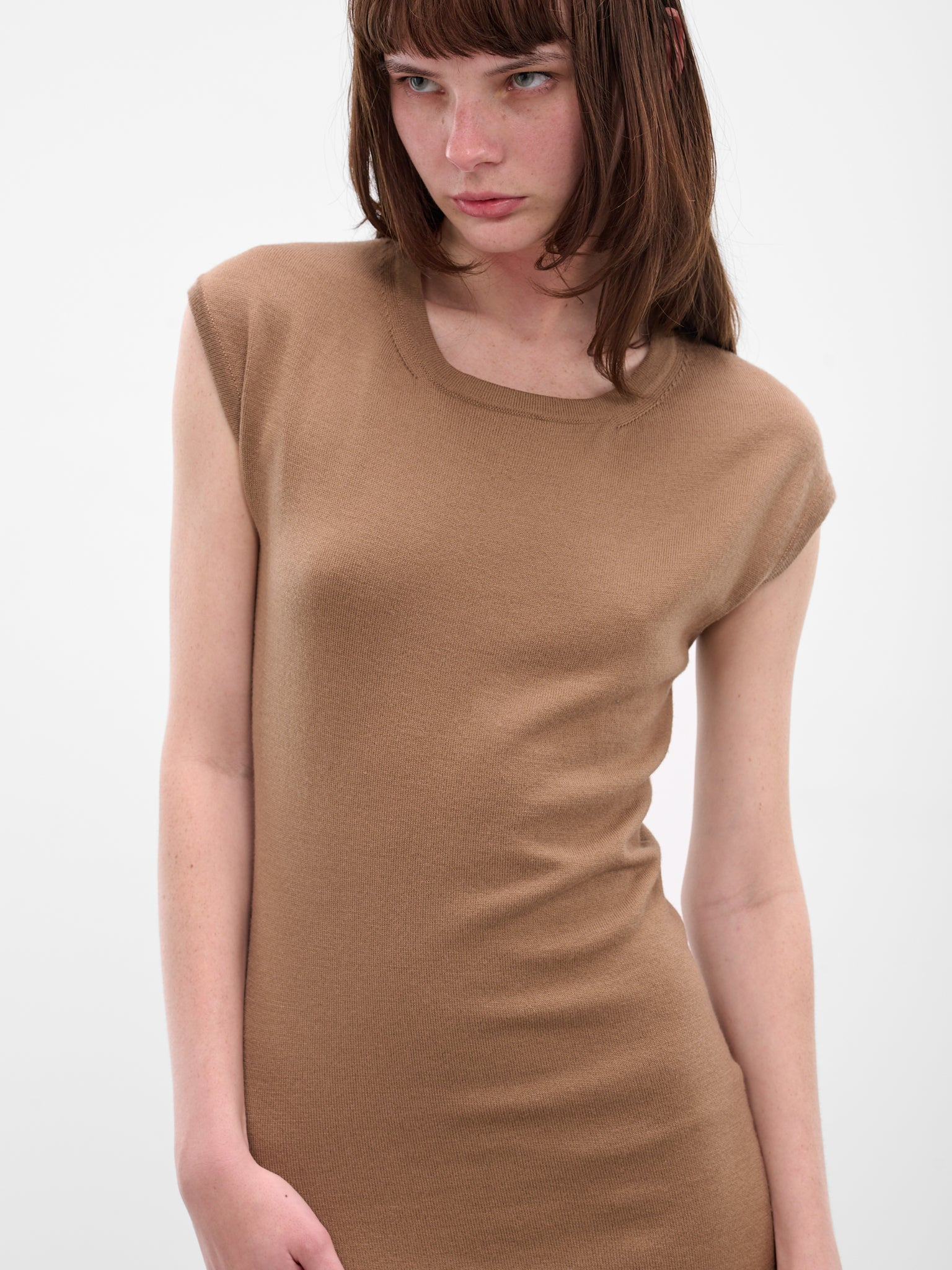 Brown Seamless Wool Mini Dress - 5