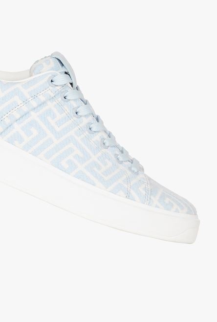 White and pale blue monogram jacquard B-Court sneakers - 5