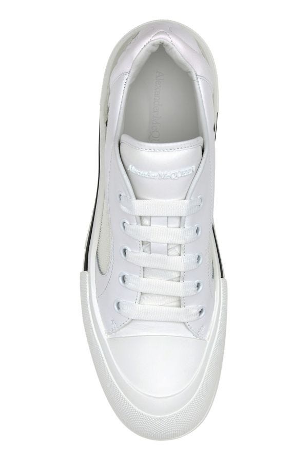White canvas and leather Plimsoll sneakers - 4