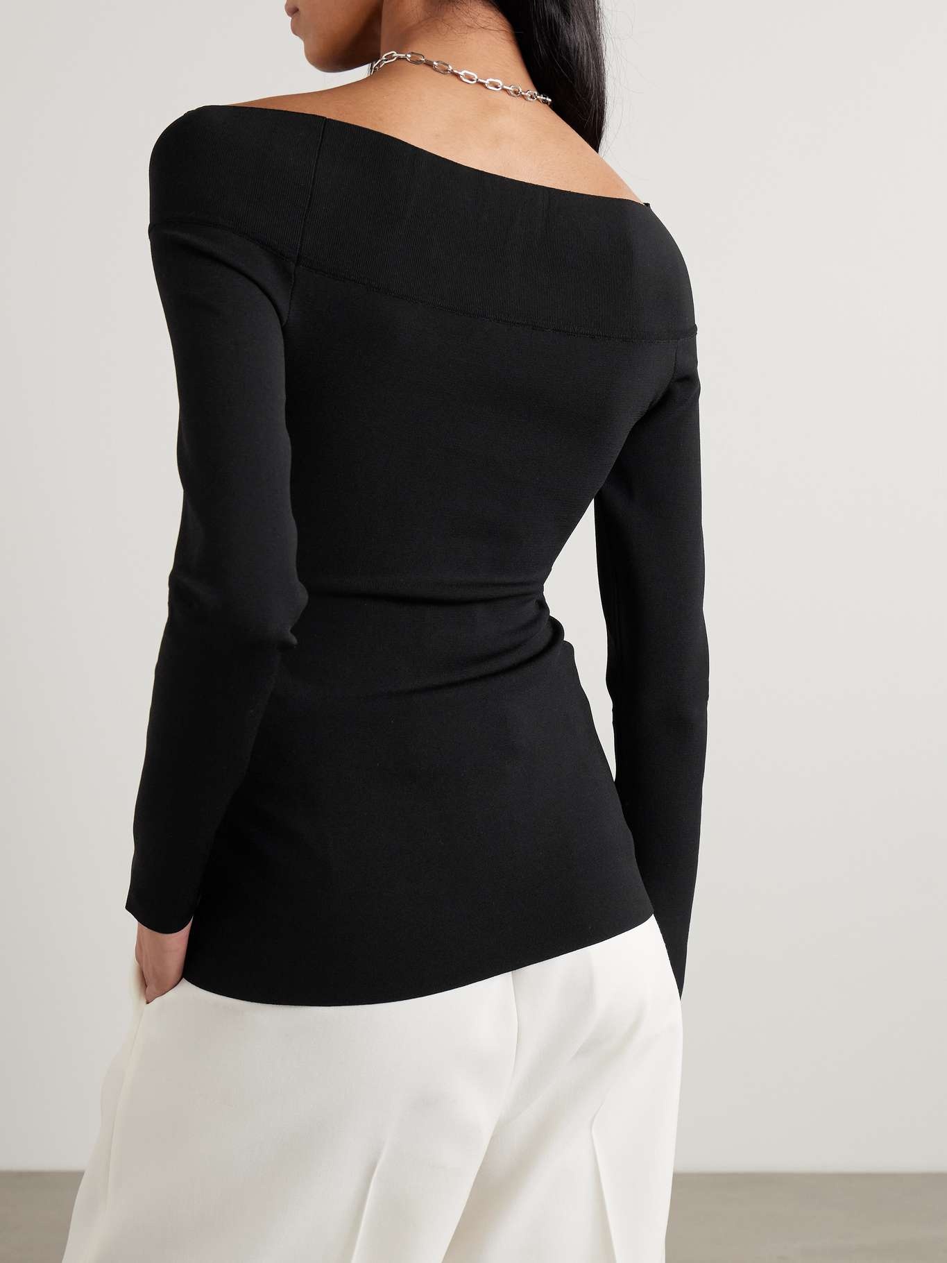 Off-the-shoulder paneled jersey top Black - 4
