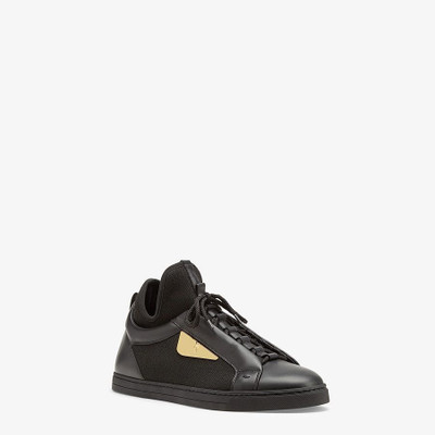 FENDI Black leather and tech fabric high-tops outlook