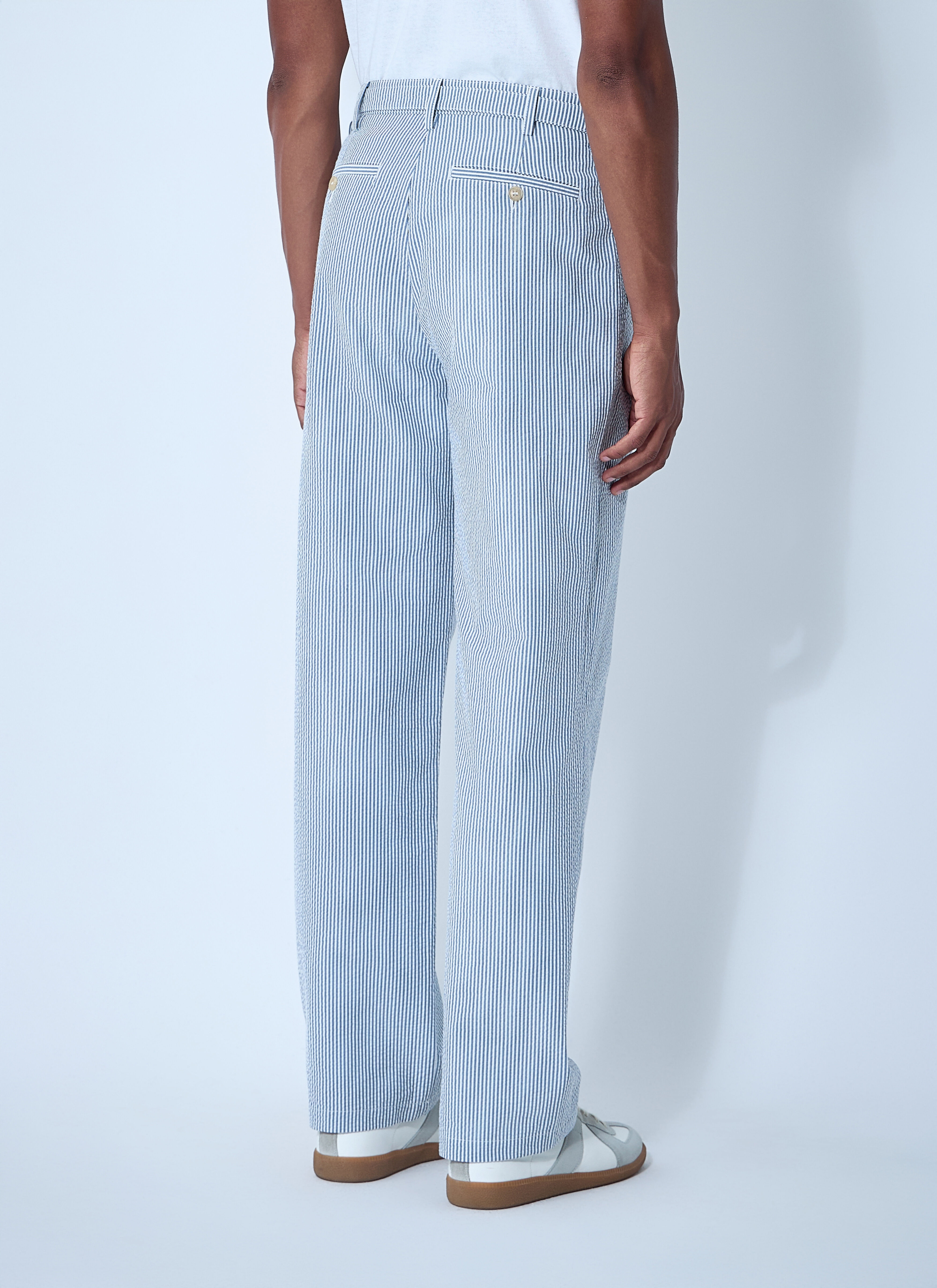 Seersucker Belted Single-Pleat Pants - 4