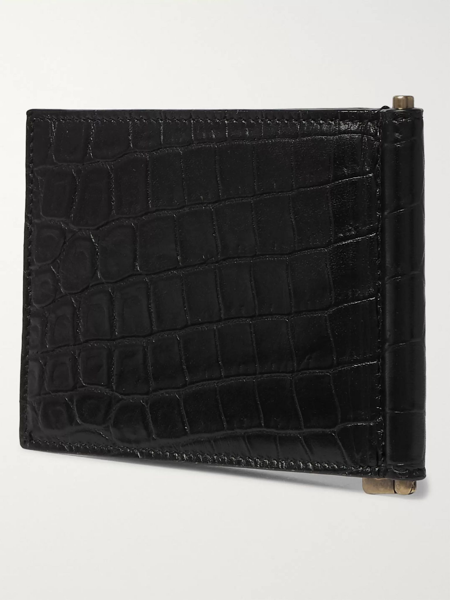 Logo-Appliquéd Croc-Effect Leather Billfold Wallet with Money Clip Black - 2