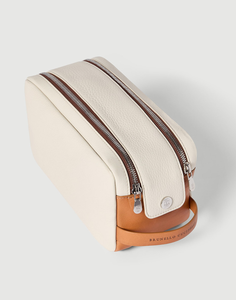 Cowhide beauty case with double zipper 3