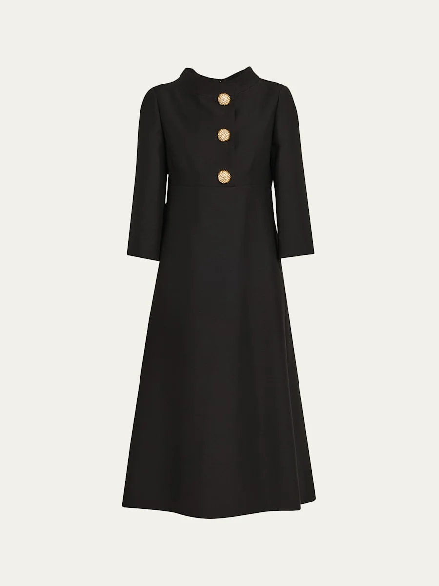 Strass Button High-Neck Crepe Midi Dress - 1