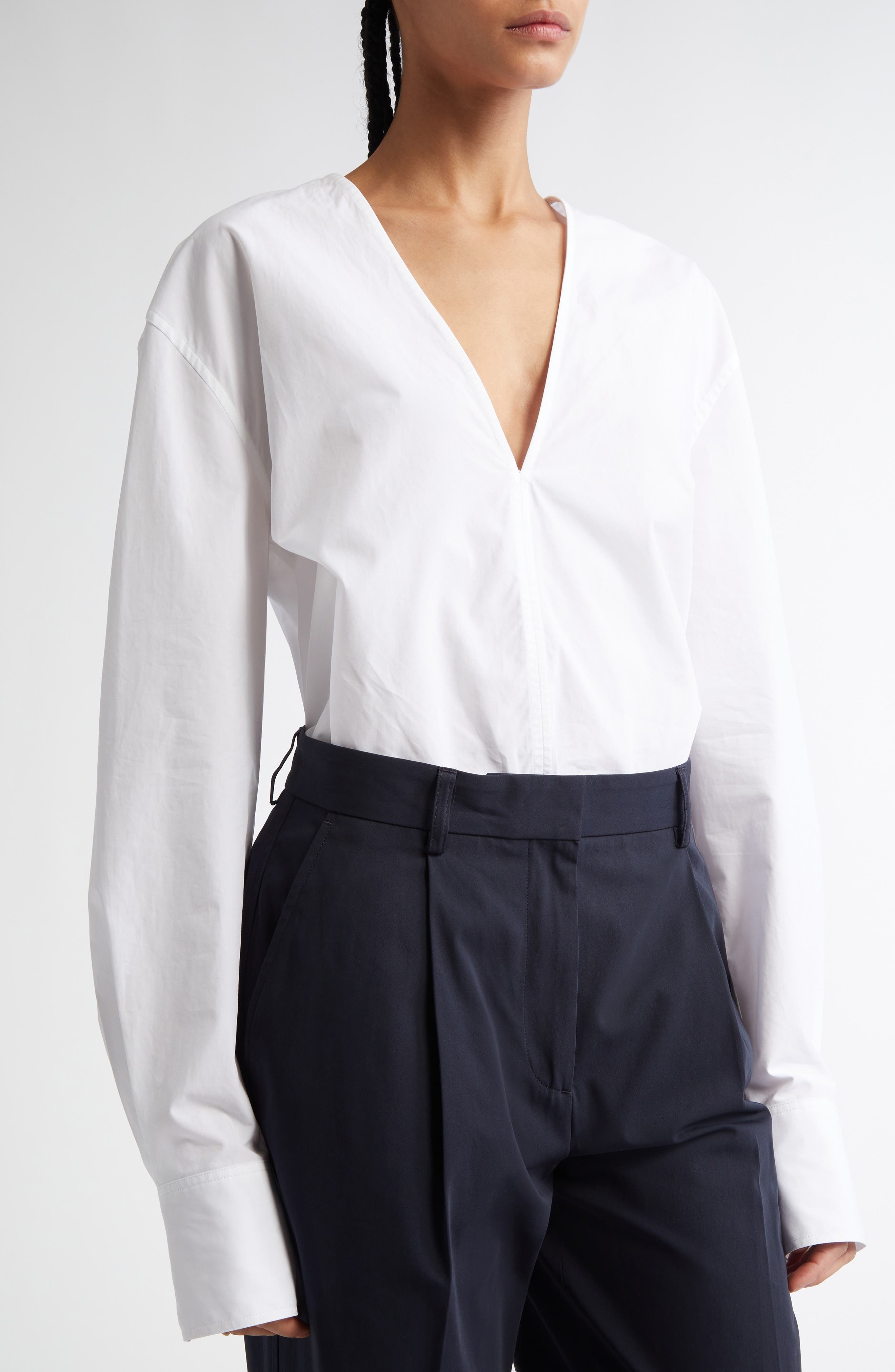TOTEME Deep V-Neck Organic Cotton Tunic Top in White at Nordstrom - 5