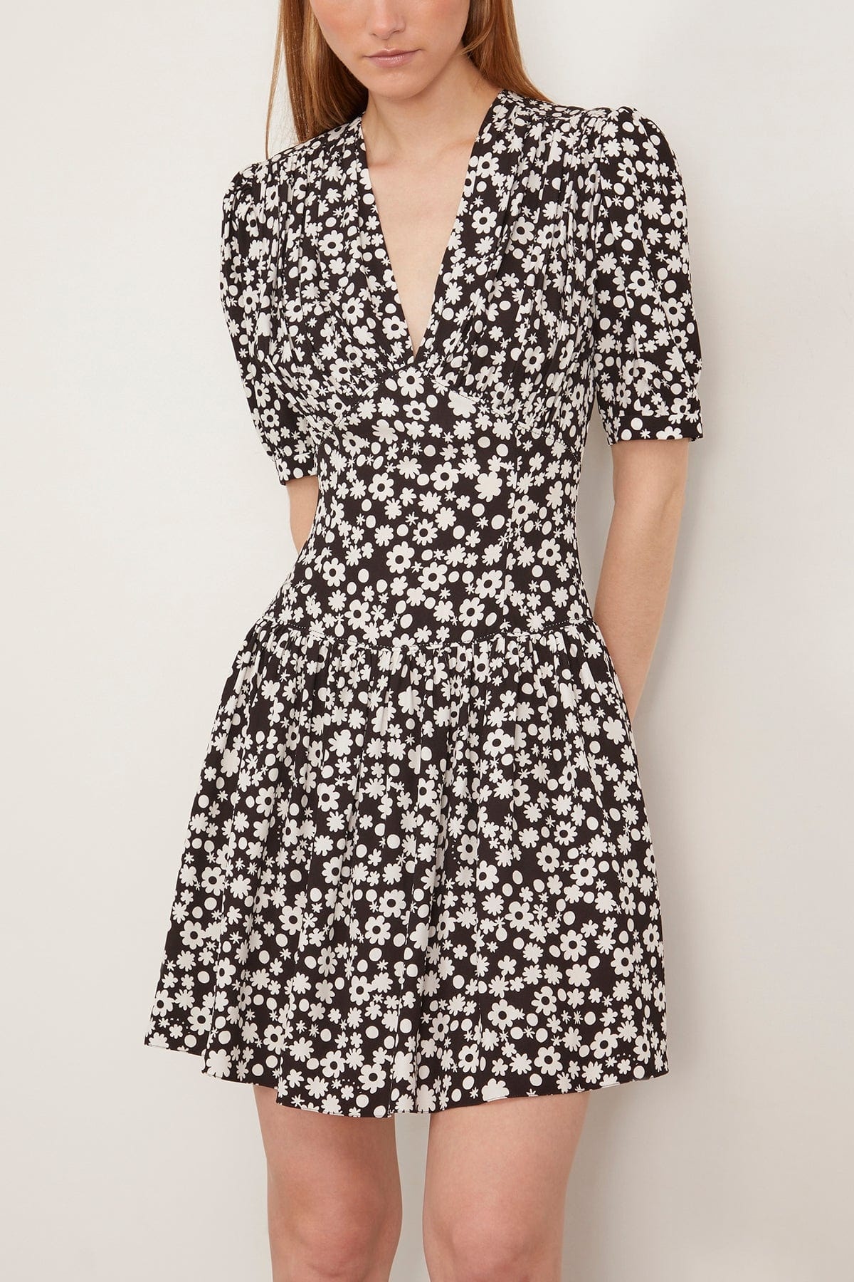 Pop Fields Motif Satin Dress in Black and White - 3