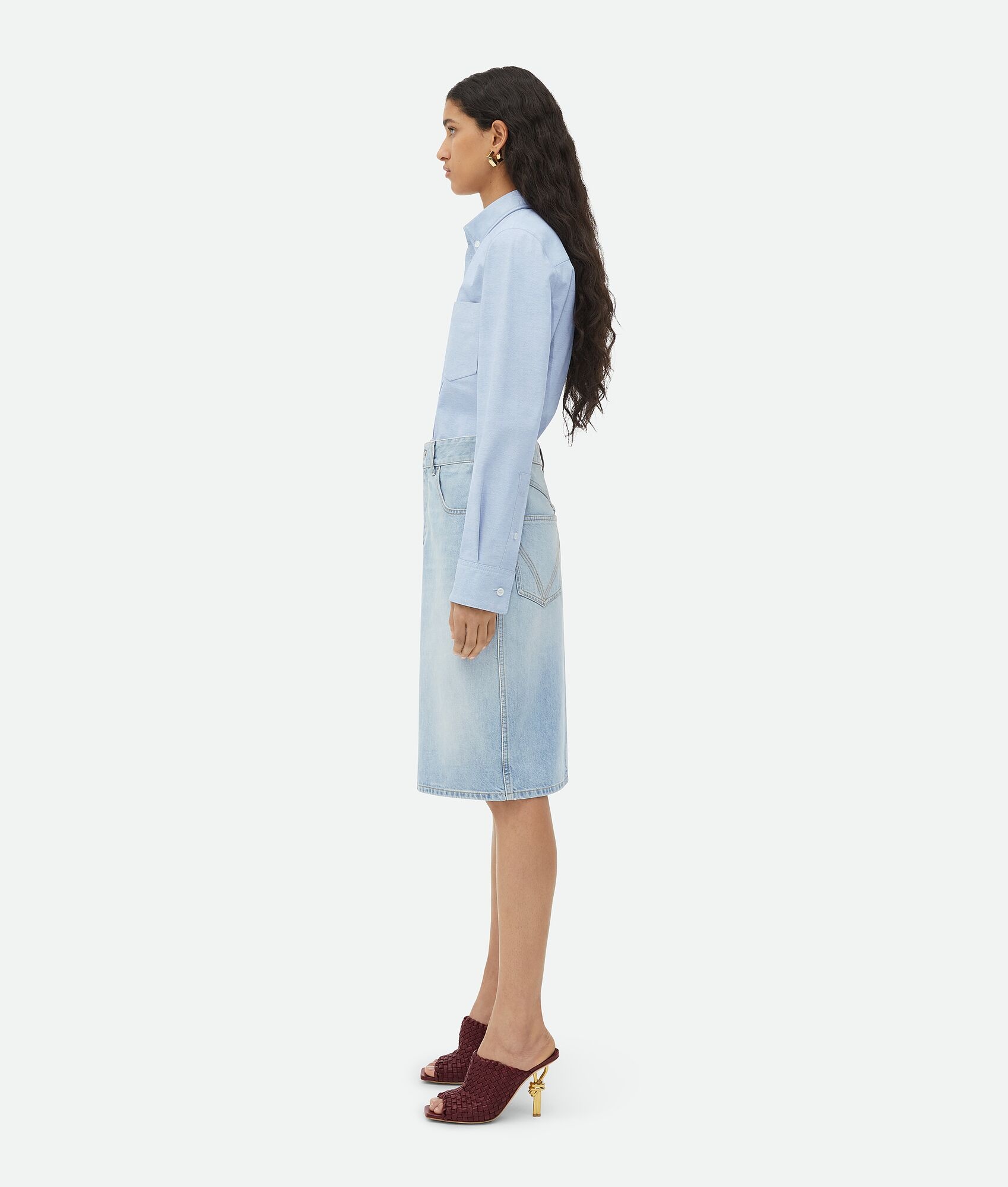 Light Bleached Denim Midi Skirt - 2