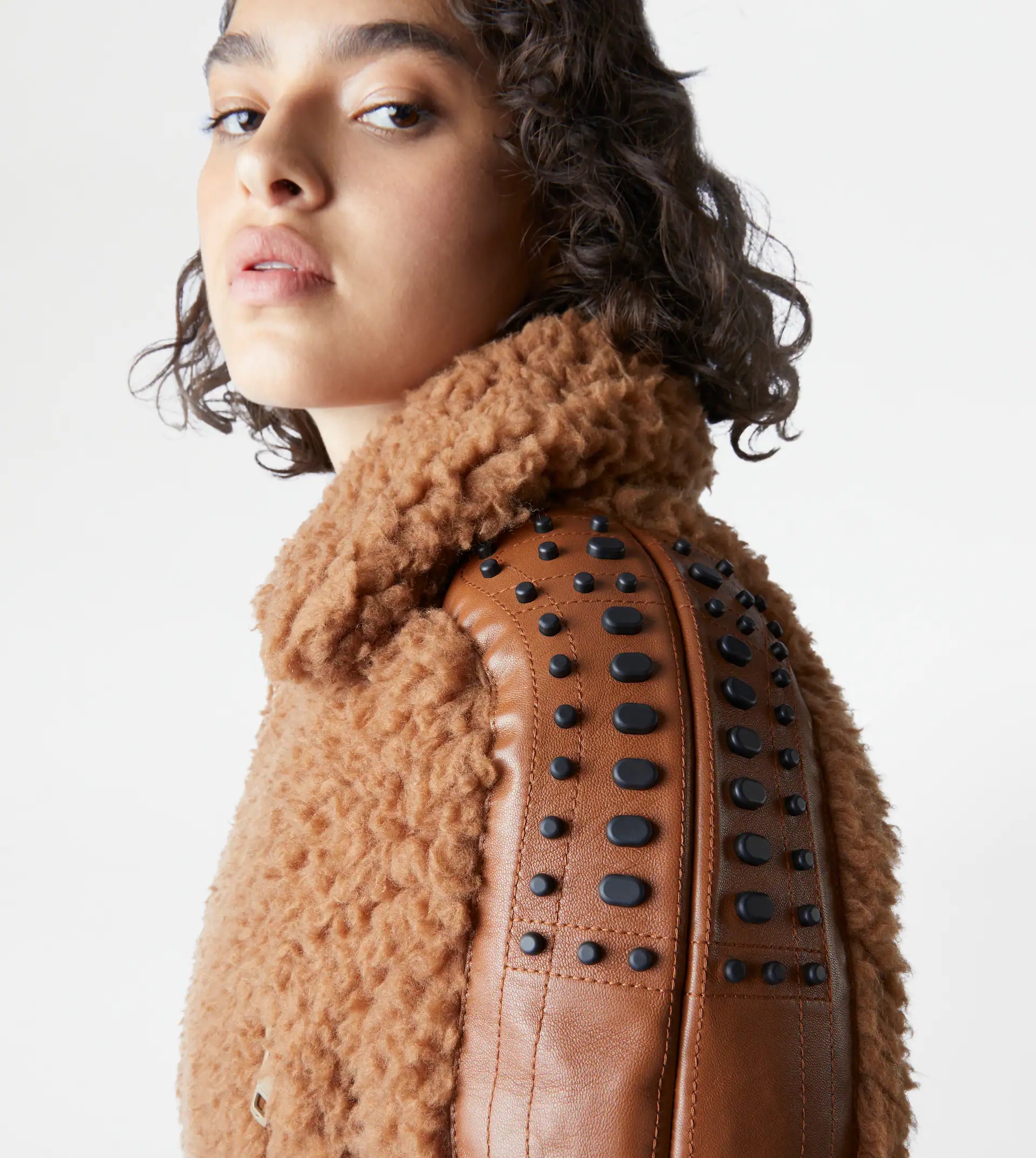 BOMBER JACKET WITH LEATHER INSERTS - BROWN - 5