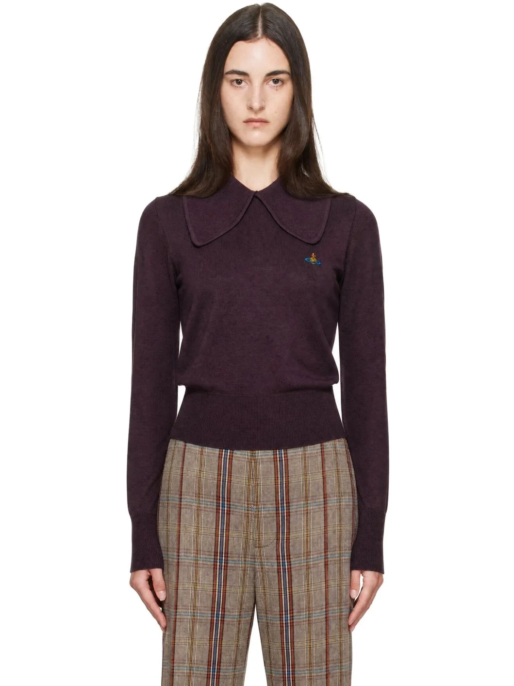 Purple Tie Bea Long Sleeve Polo - 1