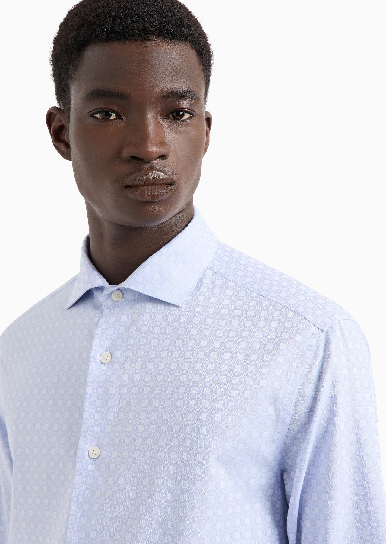 Cotton shirt with all-over jacquard logo pattern - 5