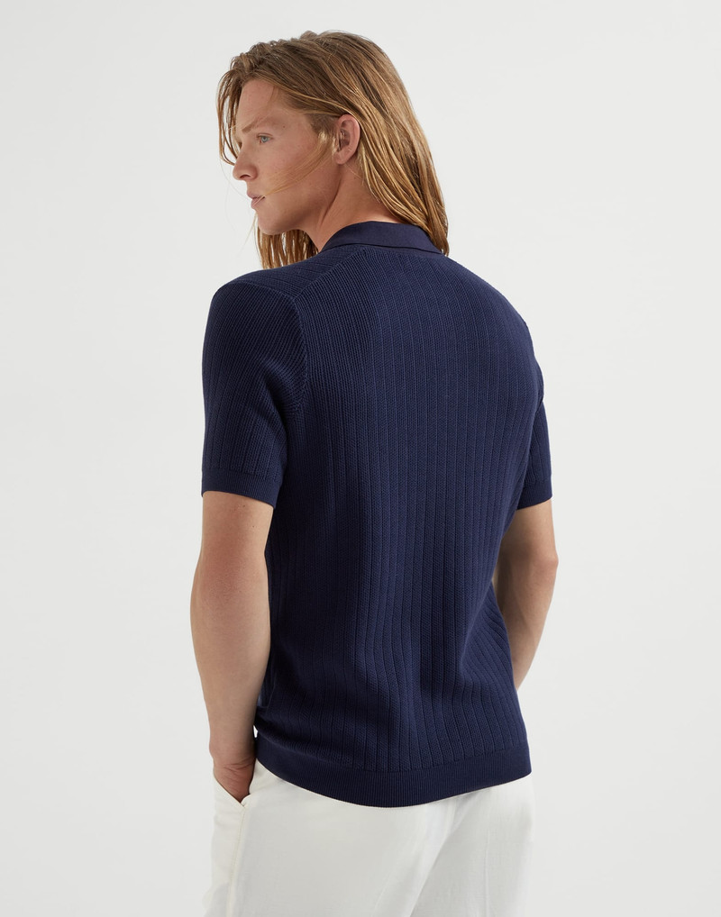 Brunello Cucinelli Cotton wide rib knit polo shirt outlook