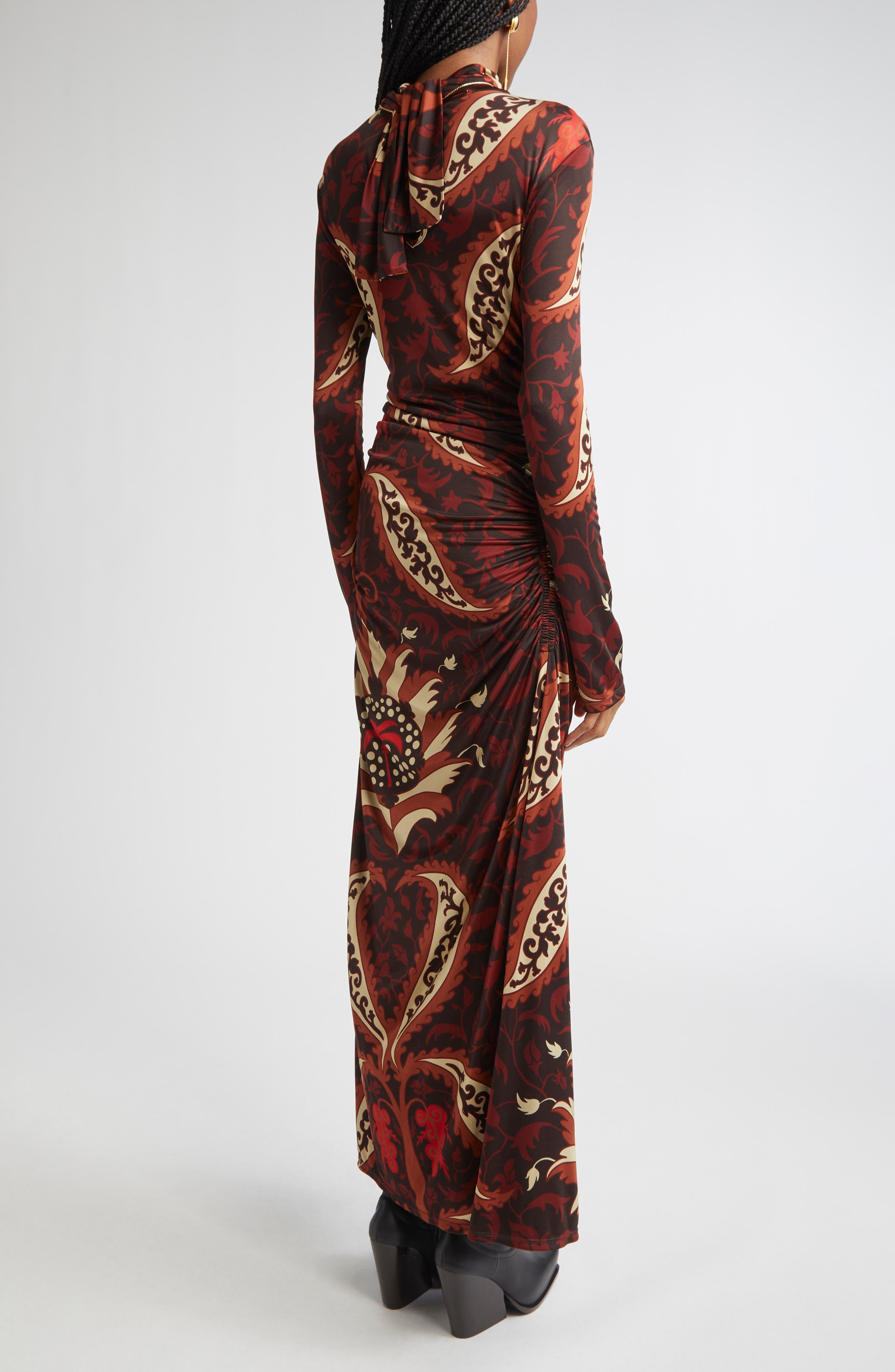 Johanna Ortiz Start Point Print Long Sleeve Jersey Maxi Dress in Black /Mocca /Sand /Red at Nordstro - 2