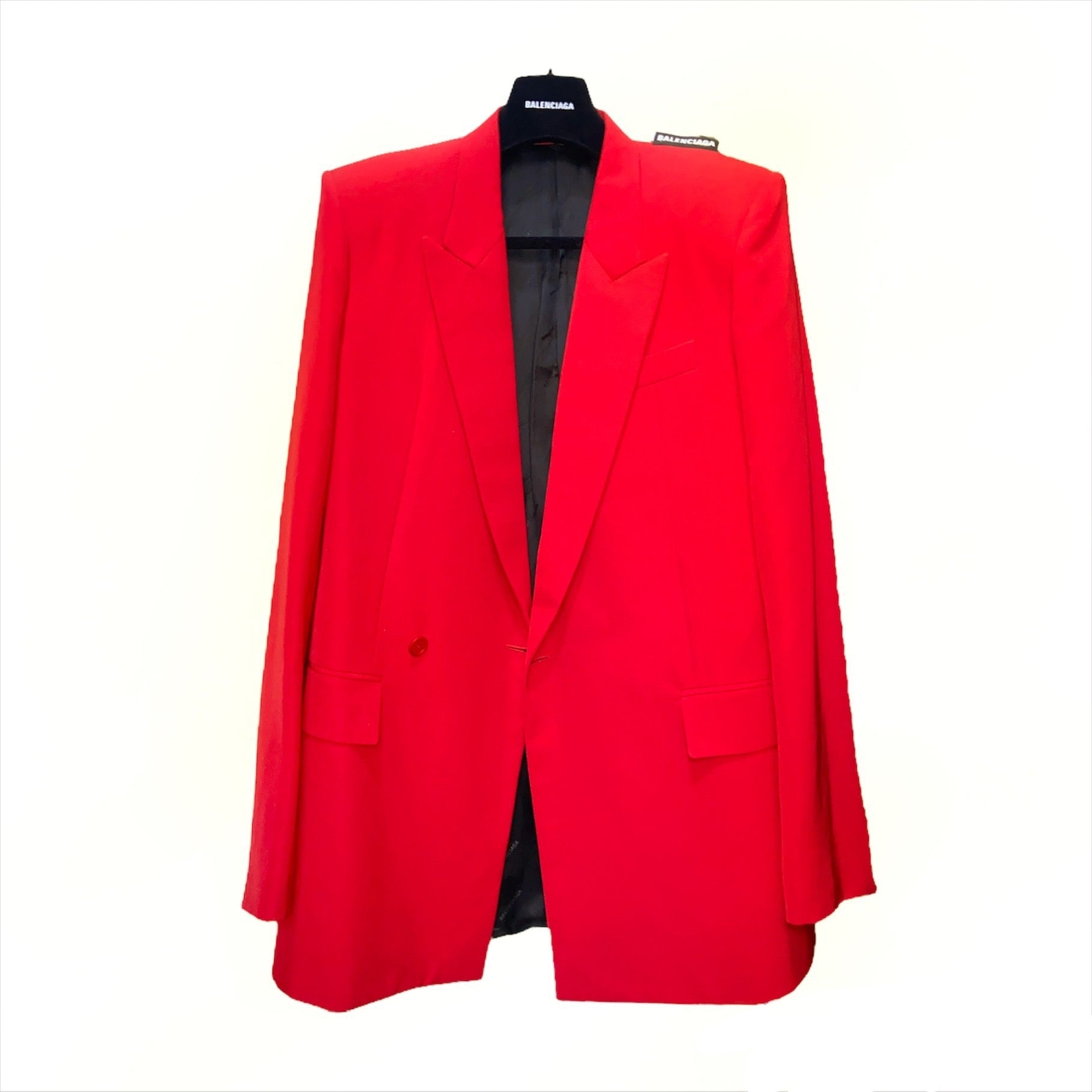Balenciaga Bwnt ss19 runway set red 80s boxy shoulder blazer pants suit set 44 - 8