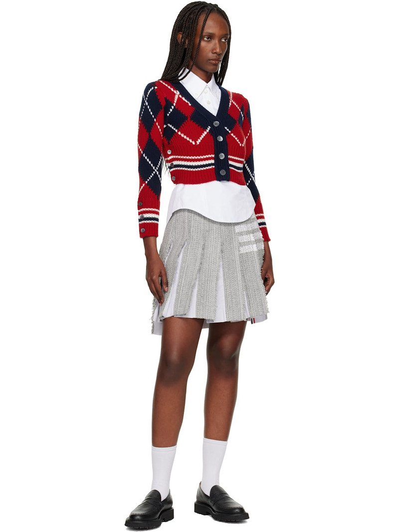 Thom Browne Red Argyle Intarsia Merino Wool Shrunken Cardigan outlook