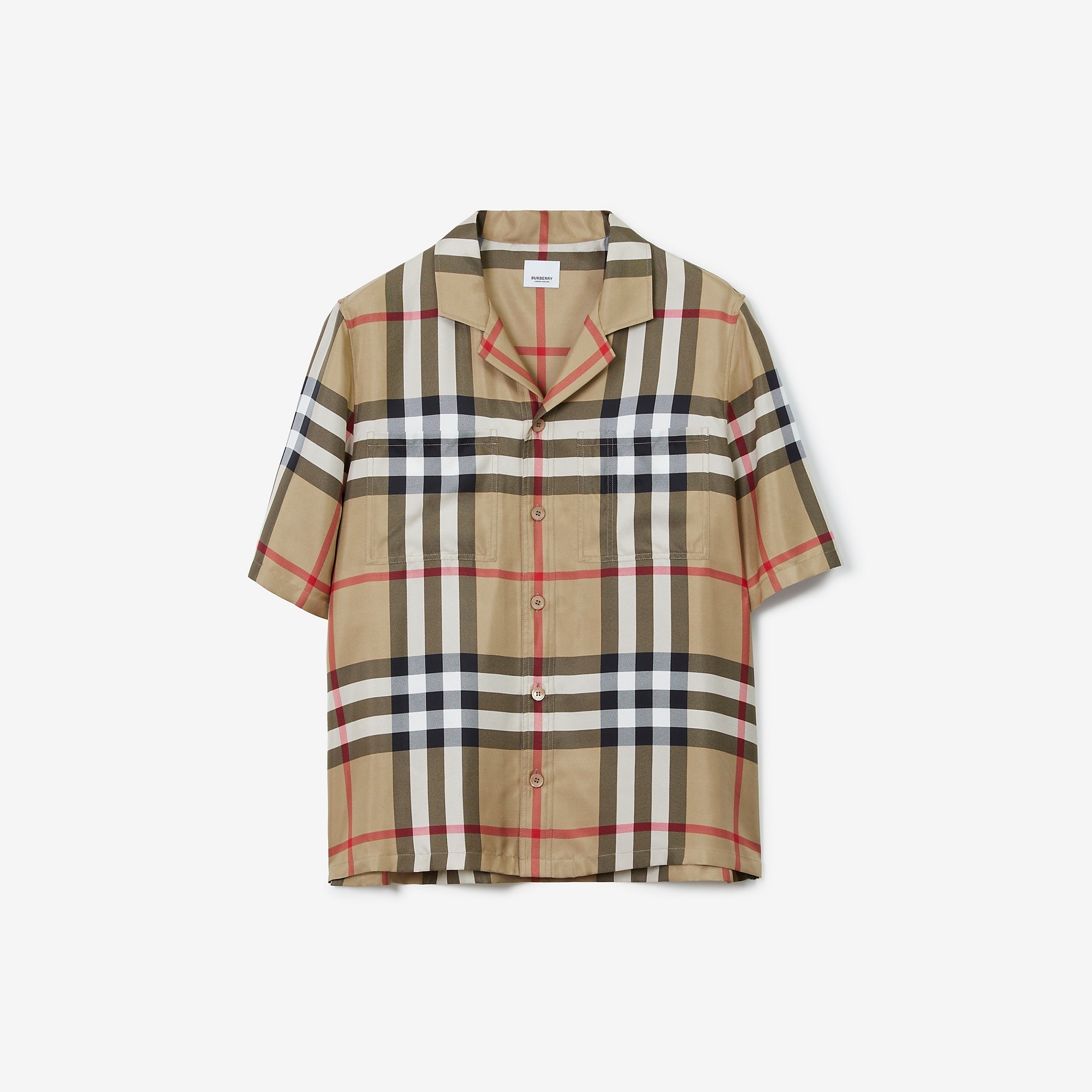 Short-sleeve Check Silk Shirt - 1