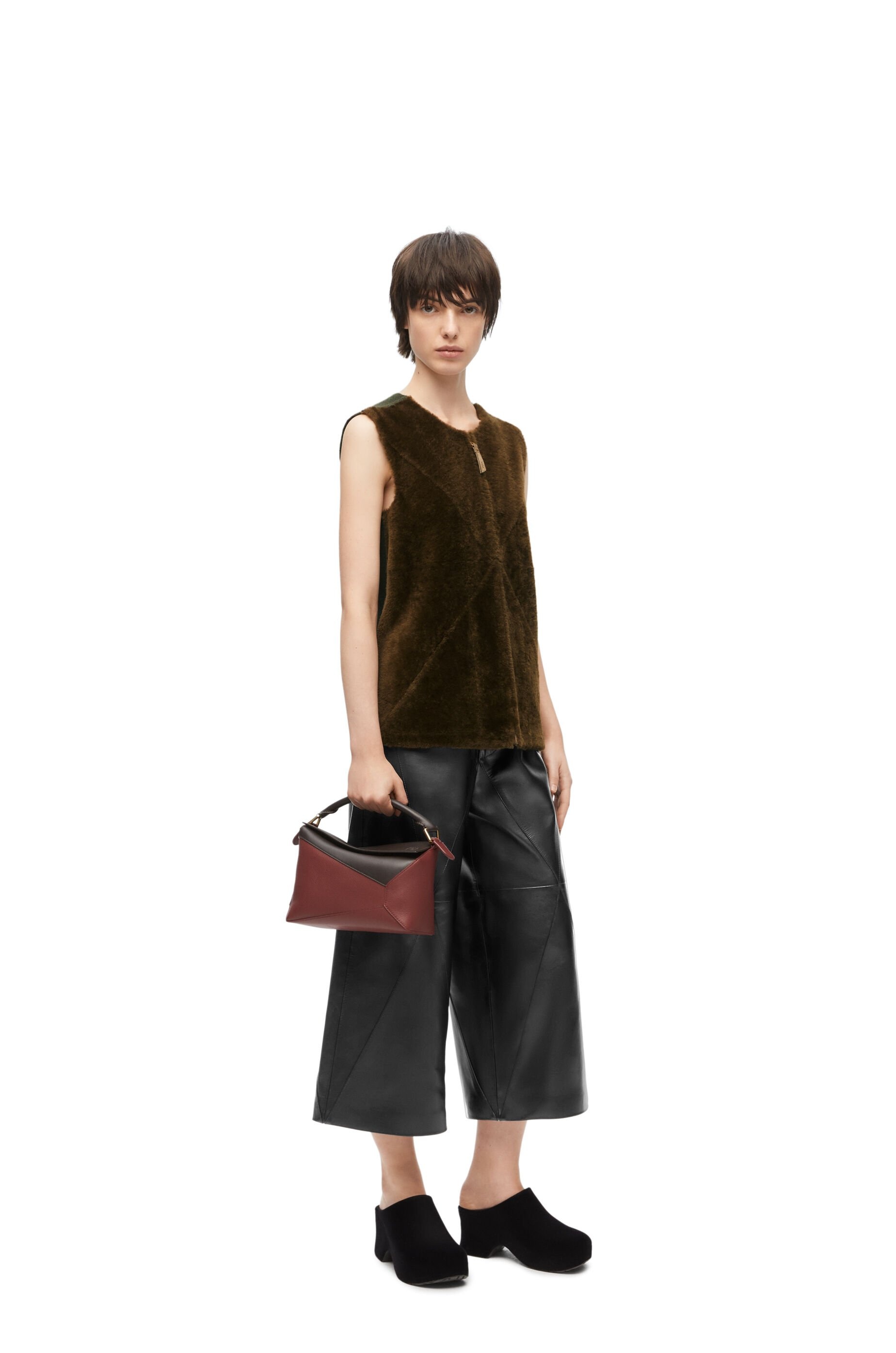 Puzzle Fold cropped trousers in nappa lambskin - 2