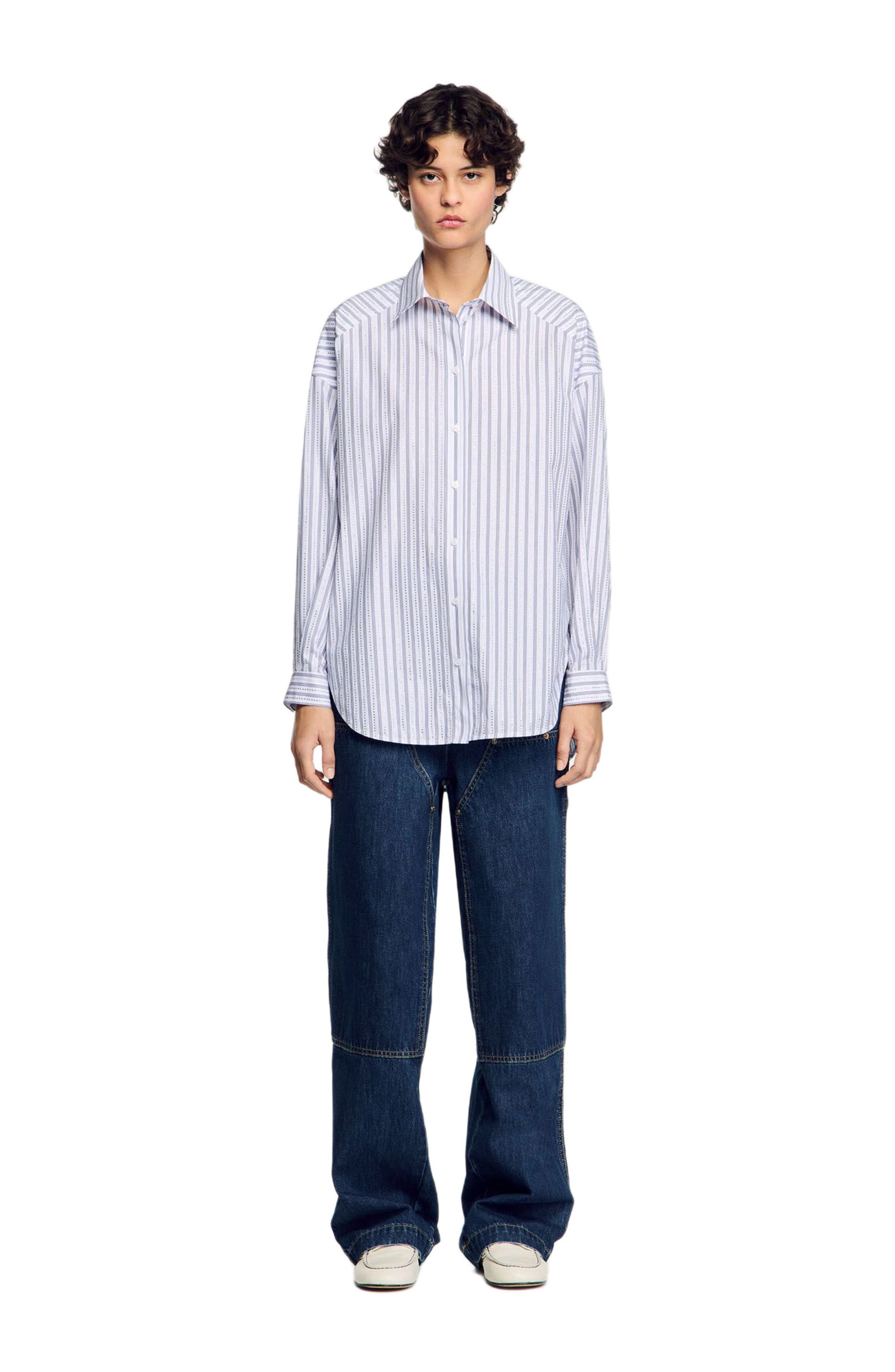 SANDRO Striped rhinestone shirt in White at Nordstrom - 1
