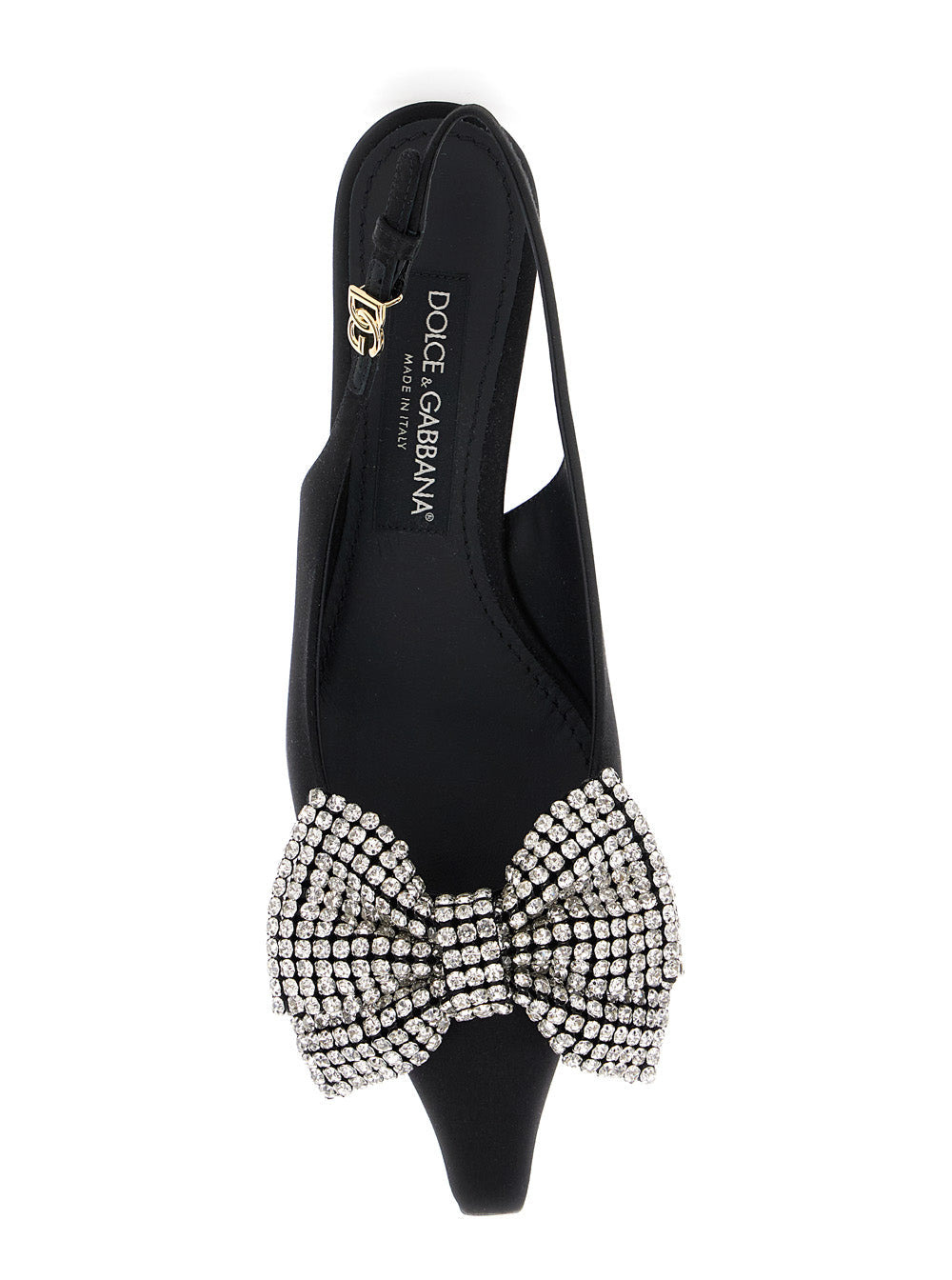 Dolce & Gabbana Women Black Slingback Pumps With Rhinestone Bow Detail In Silk Blend Woman - 4