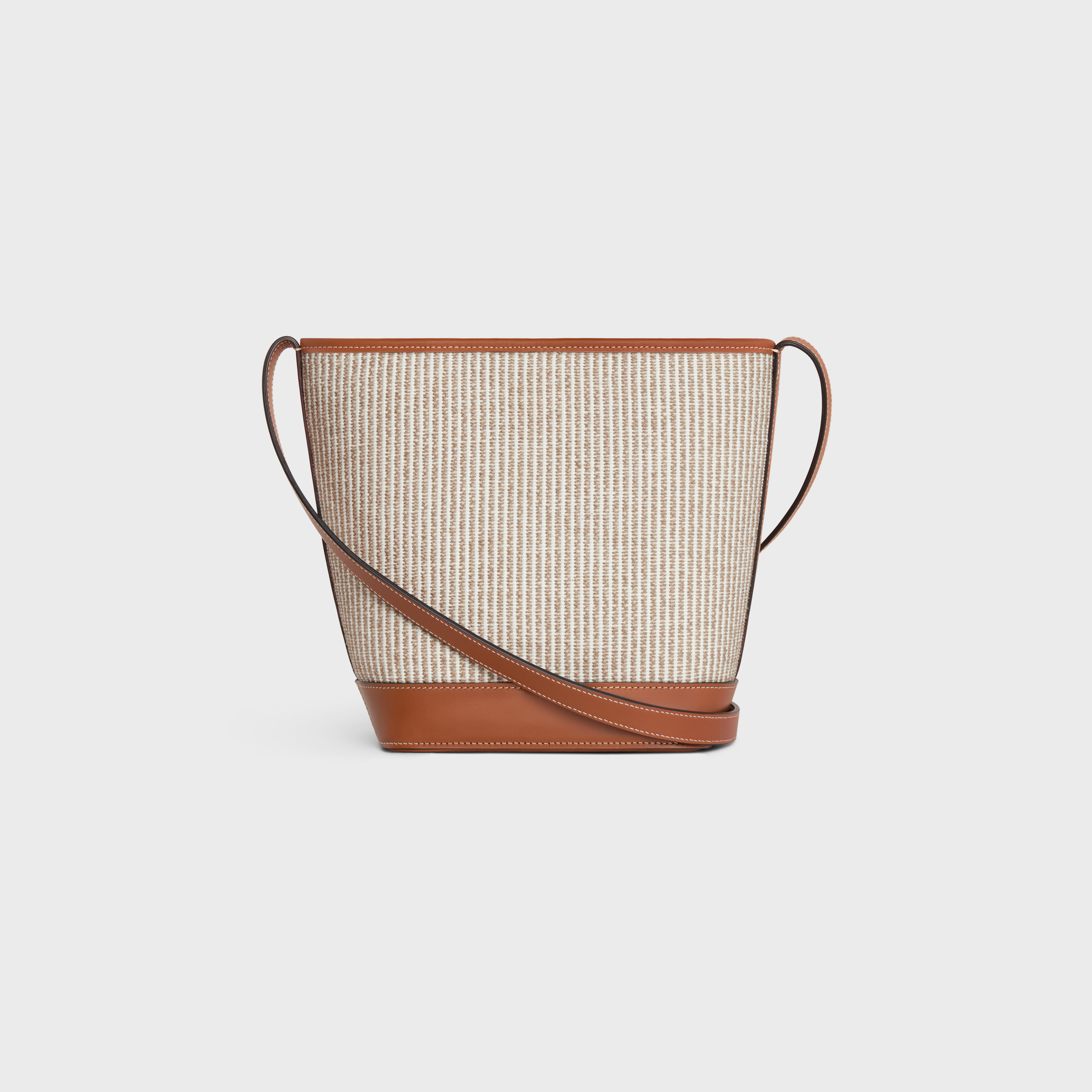 SMALL BUCKET CUIR TRIOMPHE in STRIPED TEXTILE AND CALFSKIN - 3