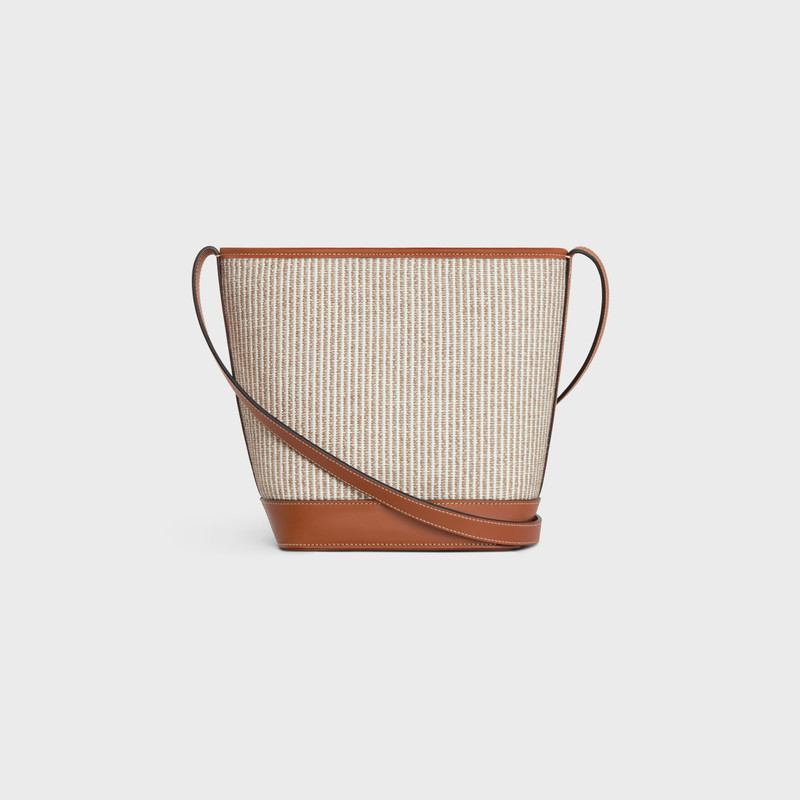 SMALL BUCKET CUIR TRIOMPHE in STRIPED TEXTILE AND CALFSKIN 3