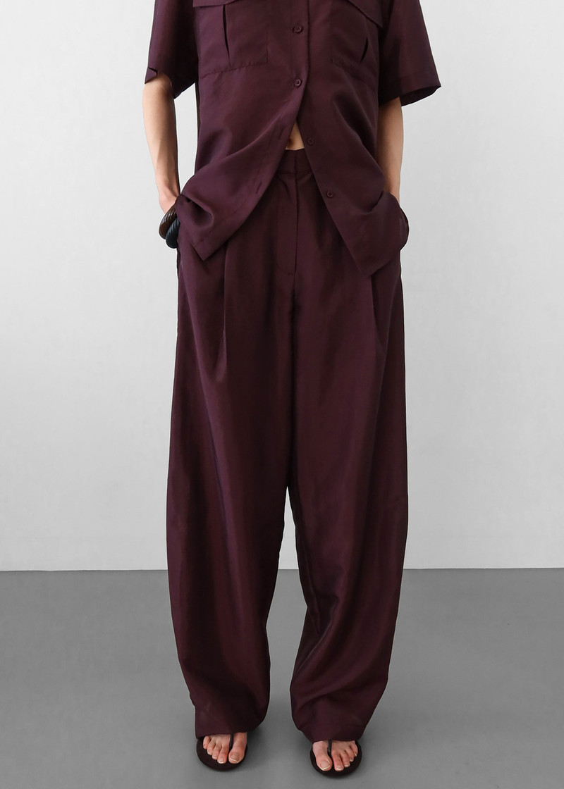 Aduna Satin Pleated Trousers - Burgundy 3