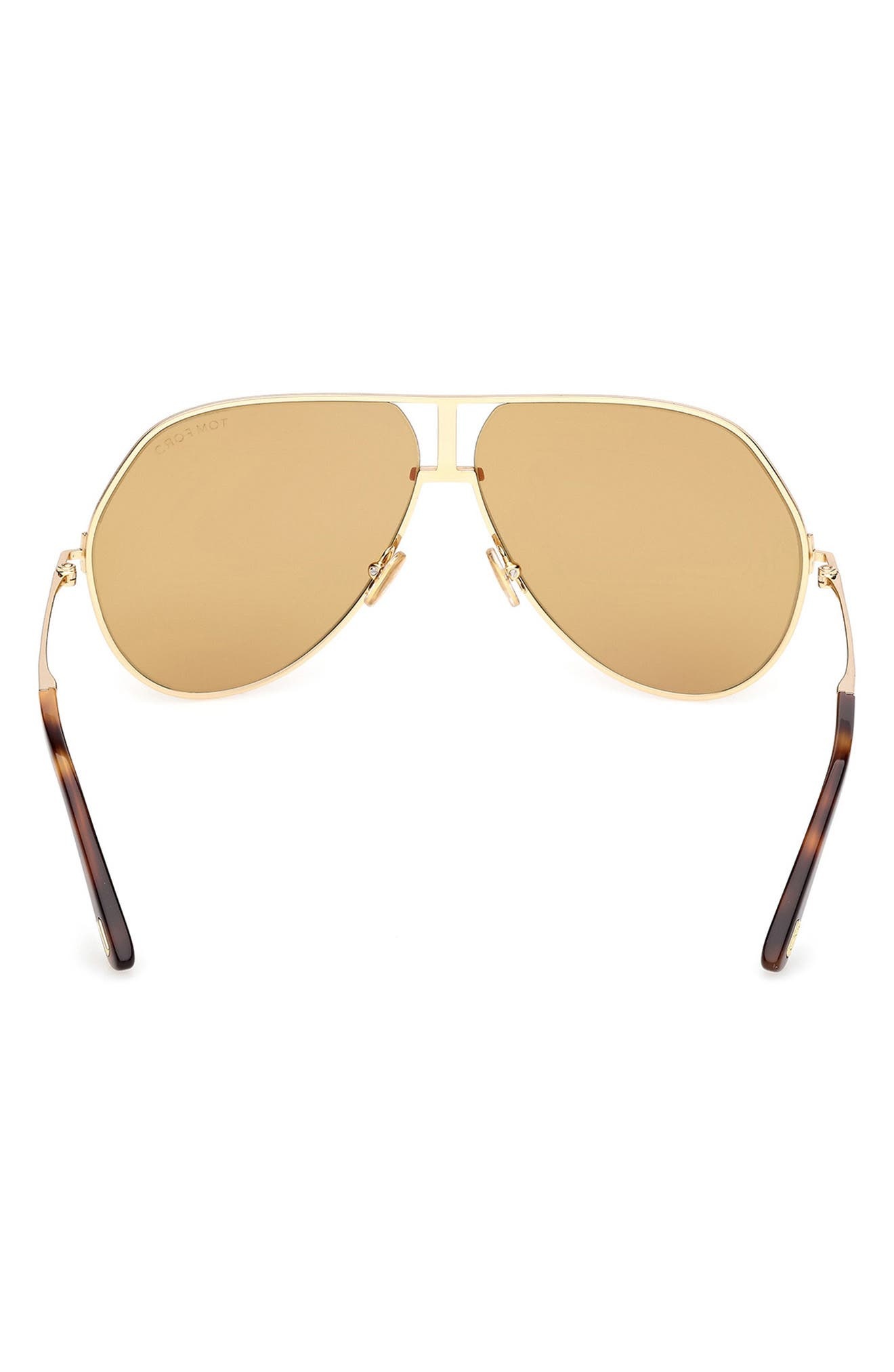 TOM FORD Rickie 63mm Oversize Navigator Sunglasses in Shiny Gold Havana /Vicuna at Nordstrom - 6