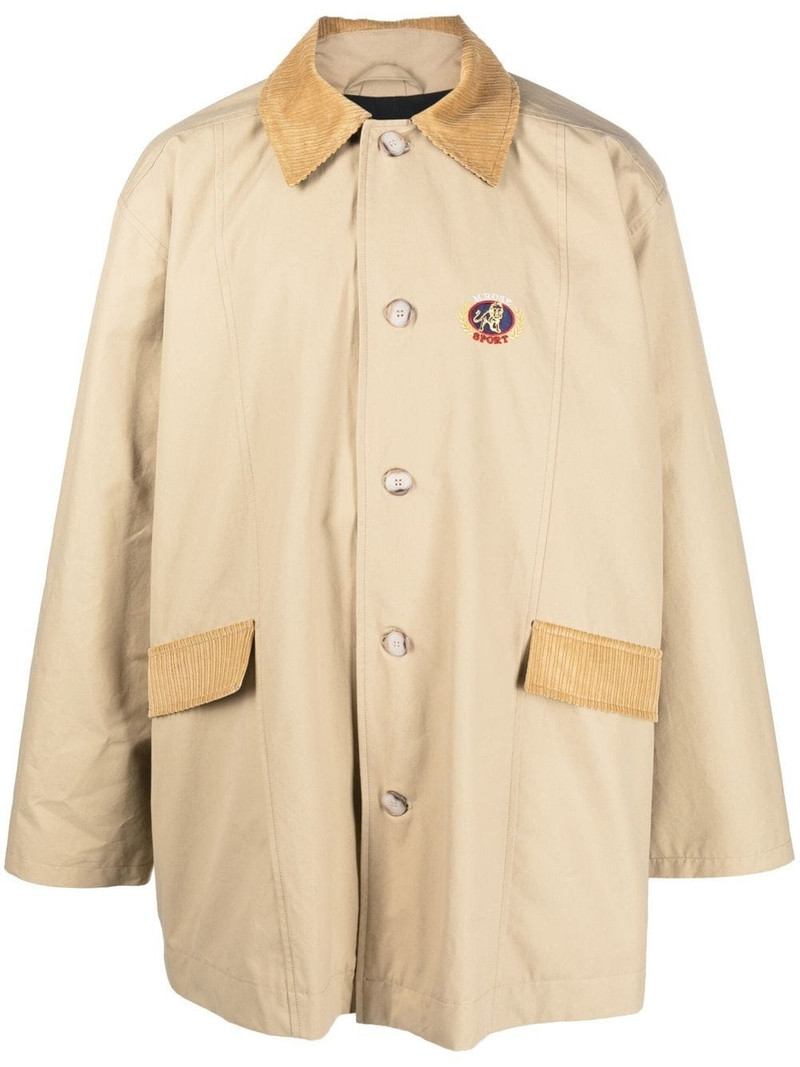 corduroy-trims buttoned trench coat 1