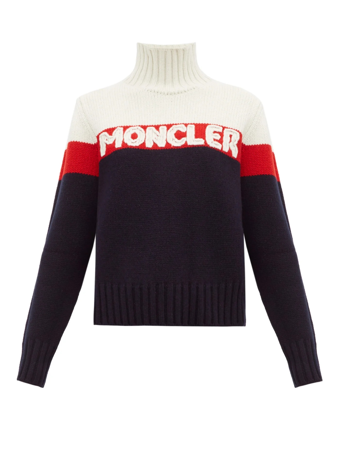 Logo-jacquard striped wool-blend sweater - 1