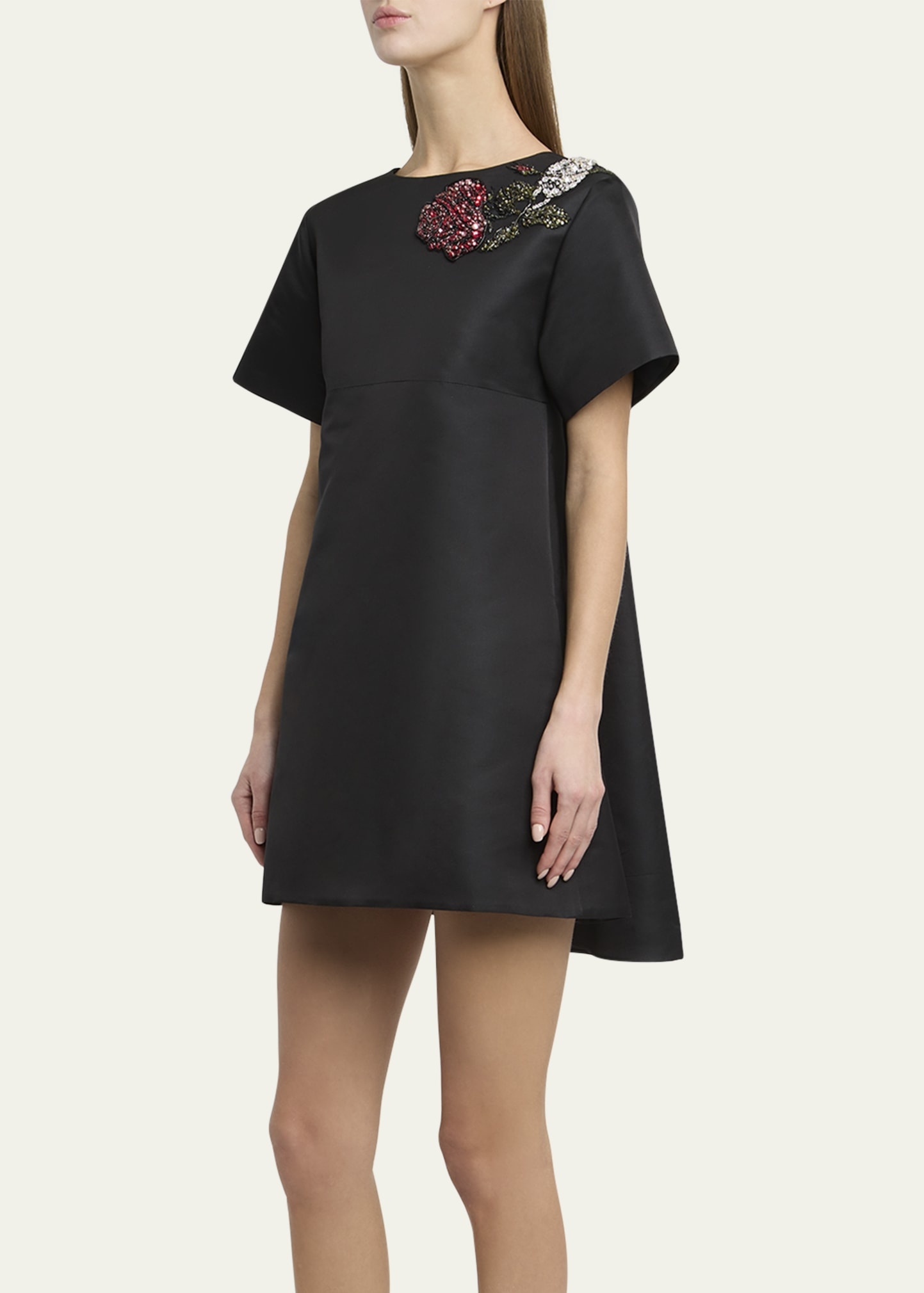 Crystal Rose Short-Sleeve Taffeta Mini Dress - 4