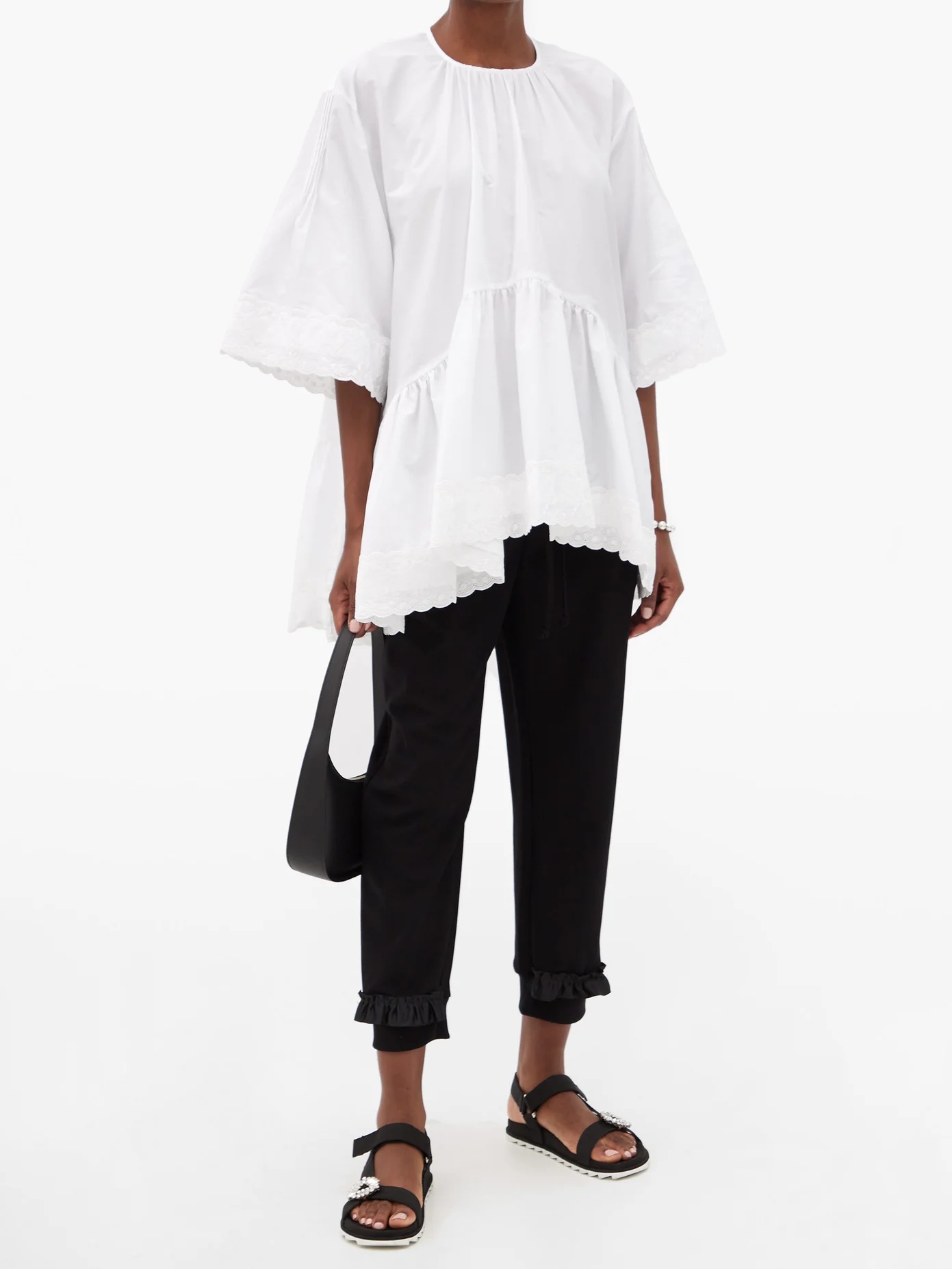 Scallop-hem embroidered cotton-poplin top - 2