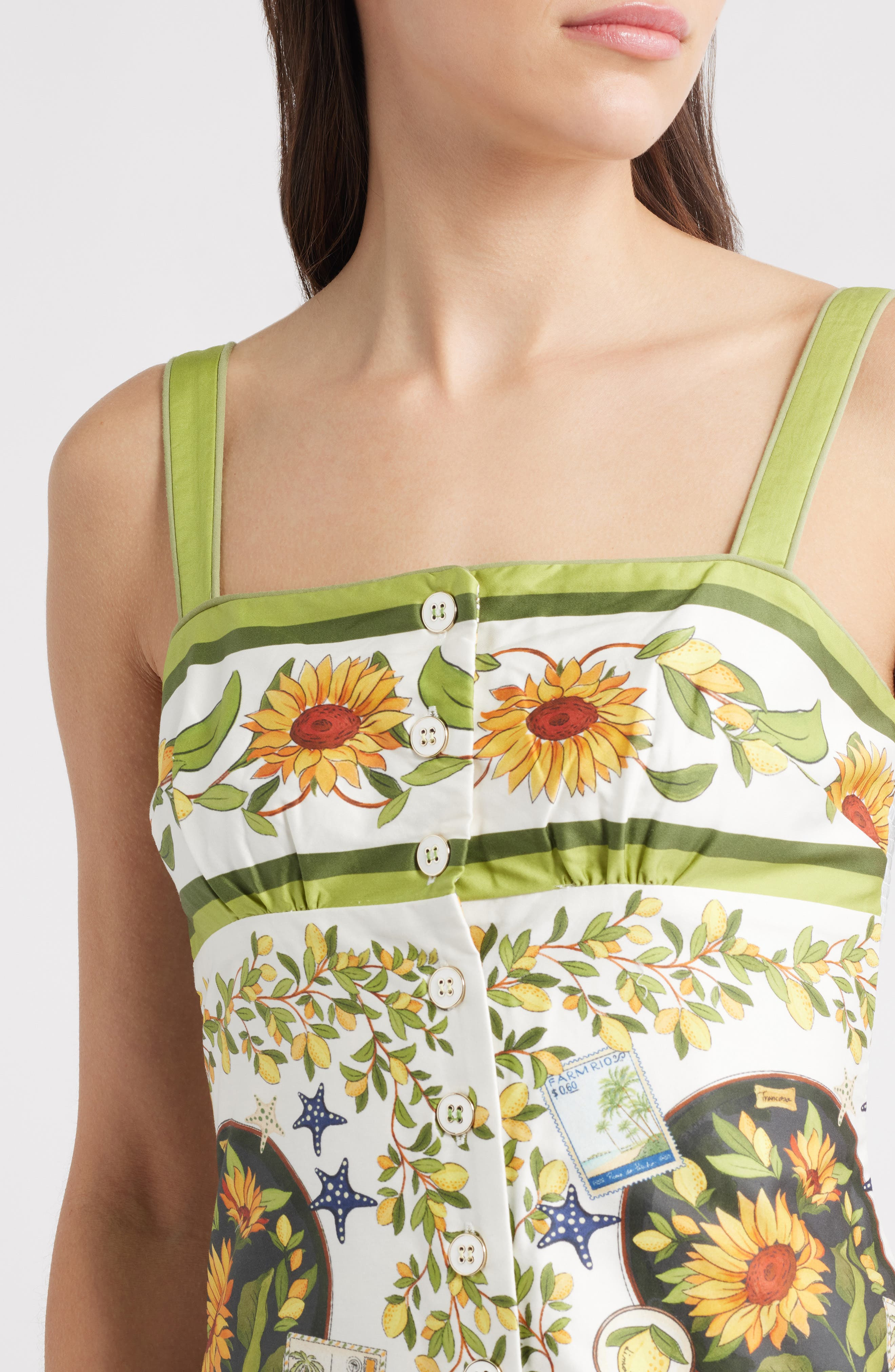 FARM Rio Latin Trip Print Asymmetric Cotton Button-Front Sundress in Off-White at Nordstrom - 4
