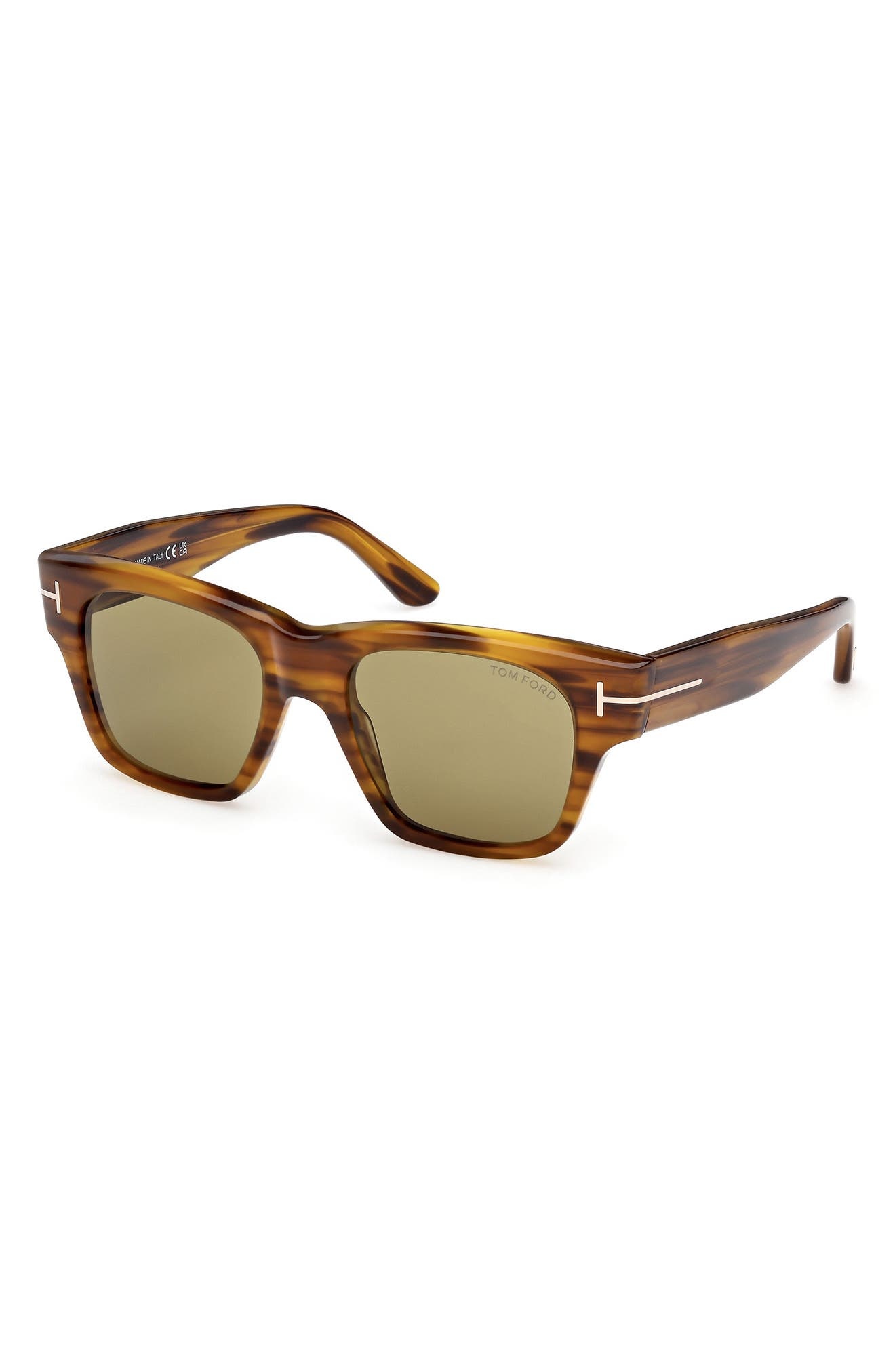TOM FORD 53mm Square Sunglasses in Striped Brown Honey /Green at Nordstrom - 2