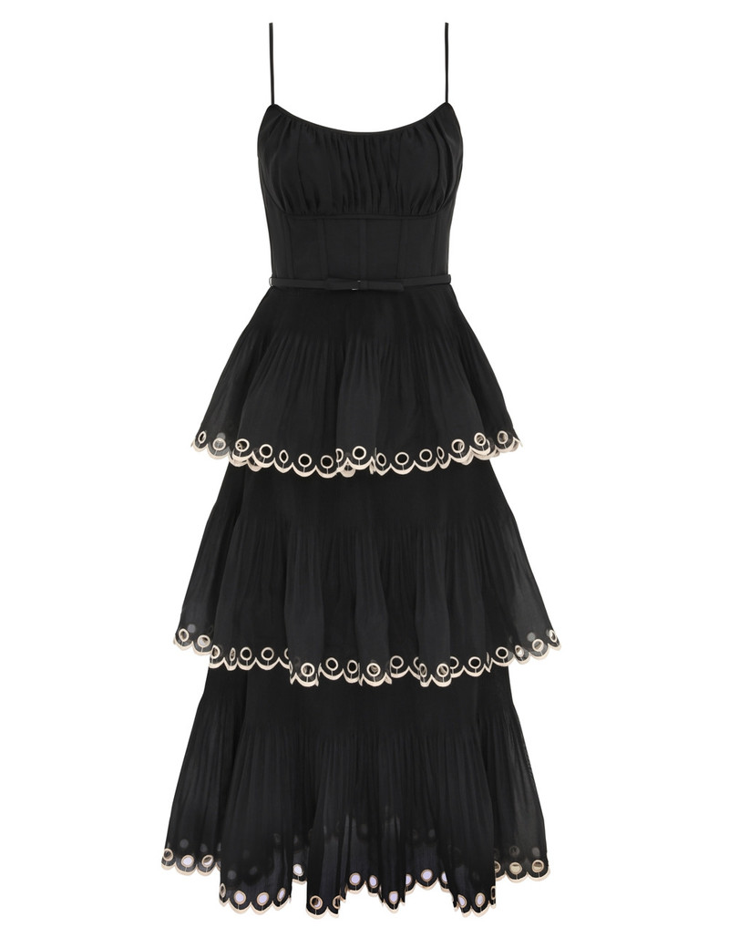 EMBROIDERED TIERED MIDI DRESS 1