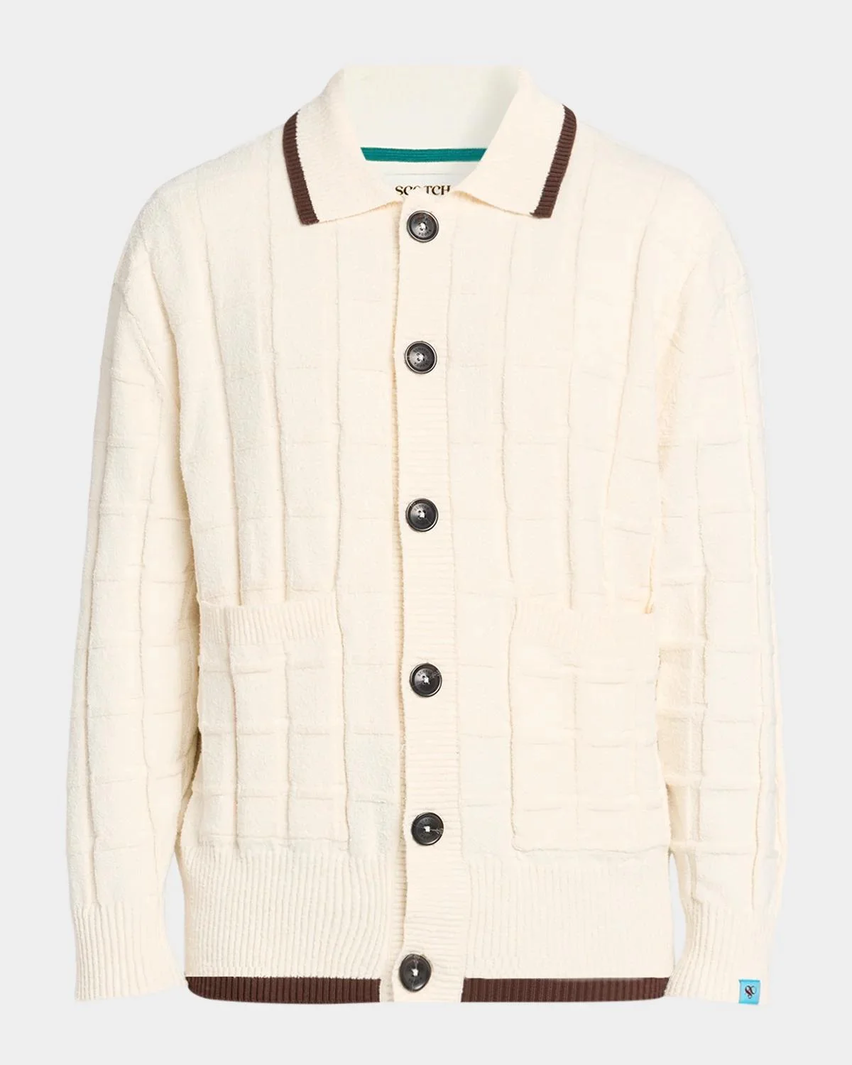 Men's Grid Knit Tipped Polo Cardigan - 1